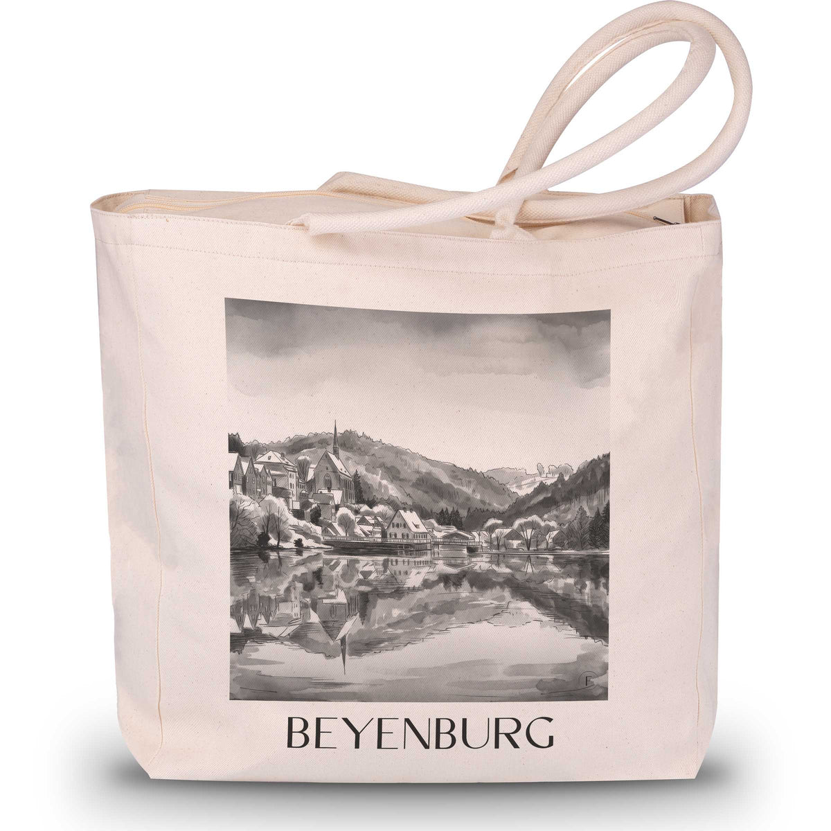 Beyenburg Shopping Tasche - Wuppertal - Deutschland Tote Bag - Einkaufstasche im Aquarell Schwarz-Weiß Stil - favplace