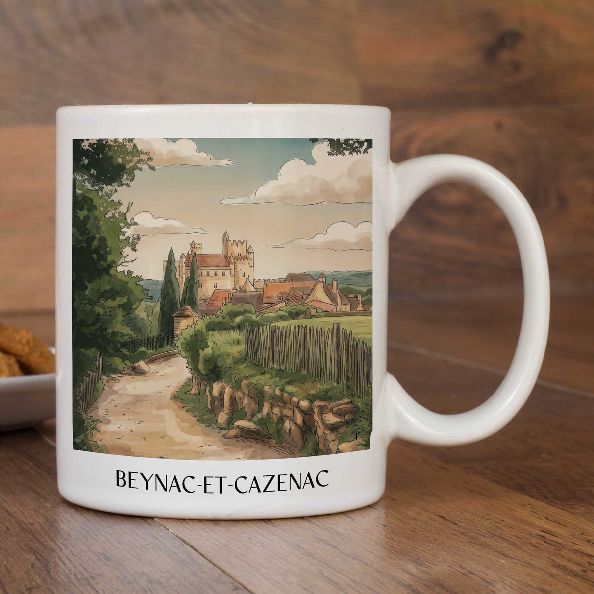 beynac-et-cazenac-périgord-noir-frankreich-kaffeebecher-aquarell