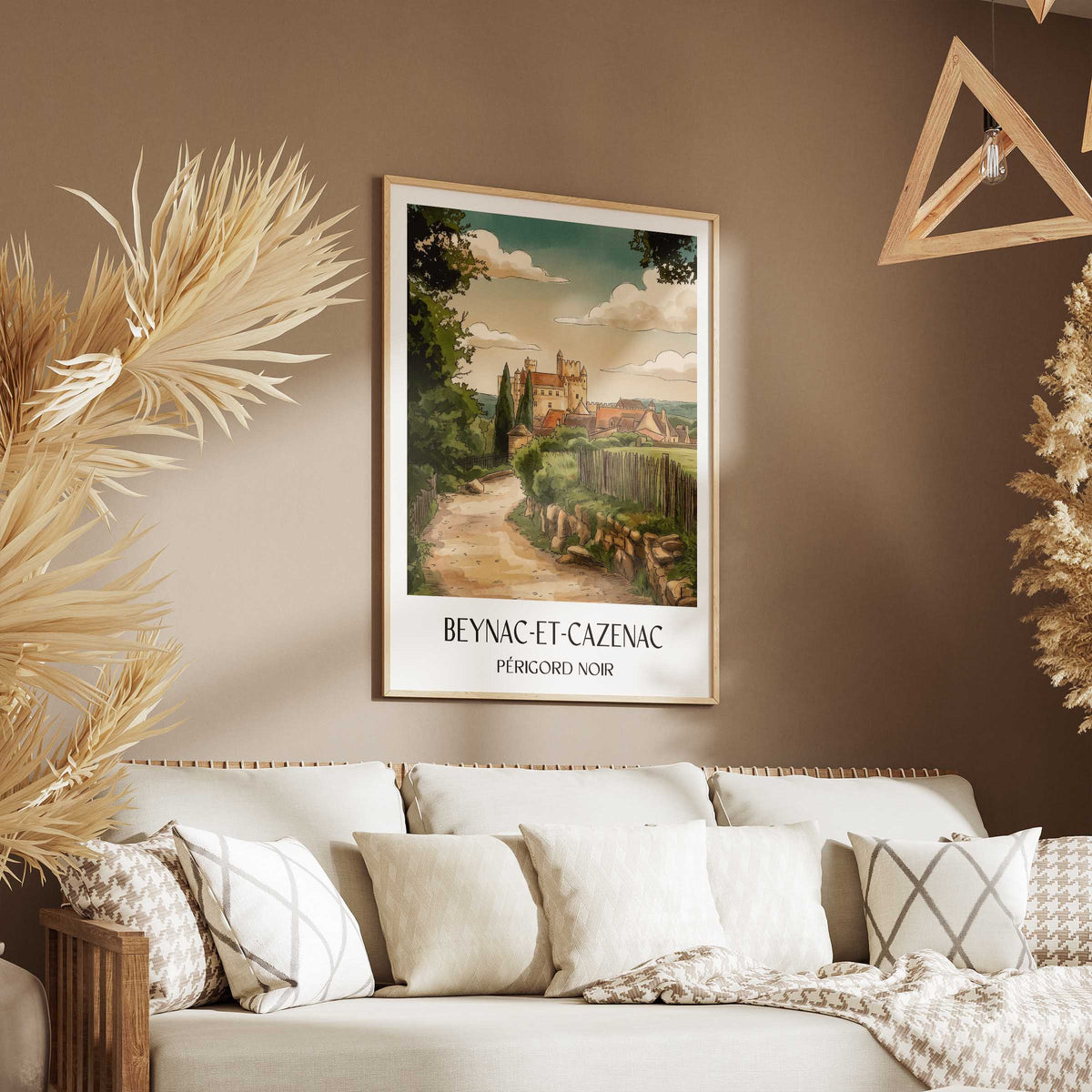beynac-et-cazenac-périgord-noir-frankreich-poster-aquarell