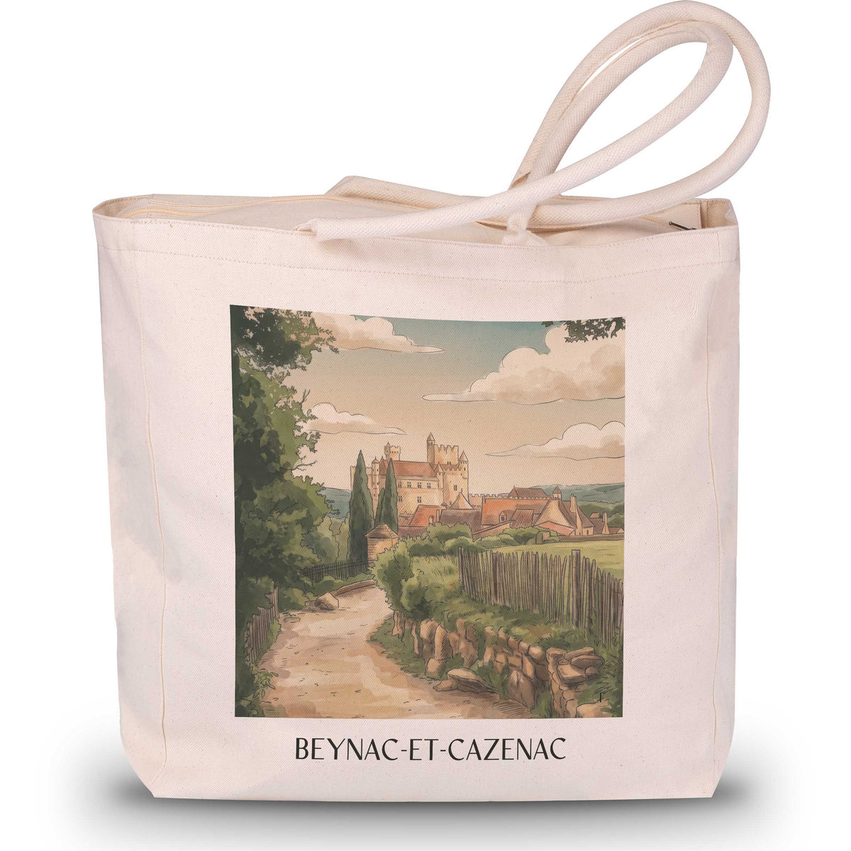 beynac-et-cazenac-périgord-noir-frankreich-einkaufstasche-aquarell