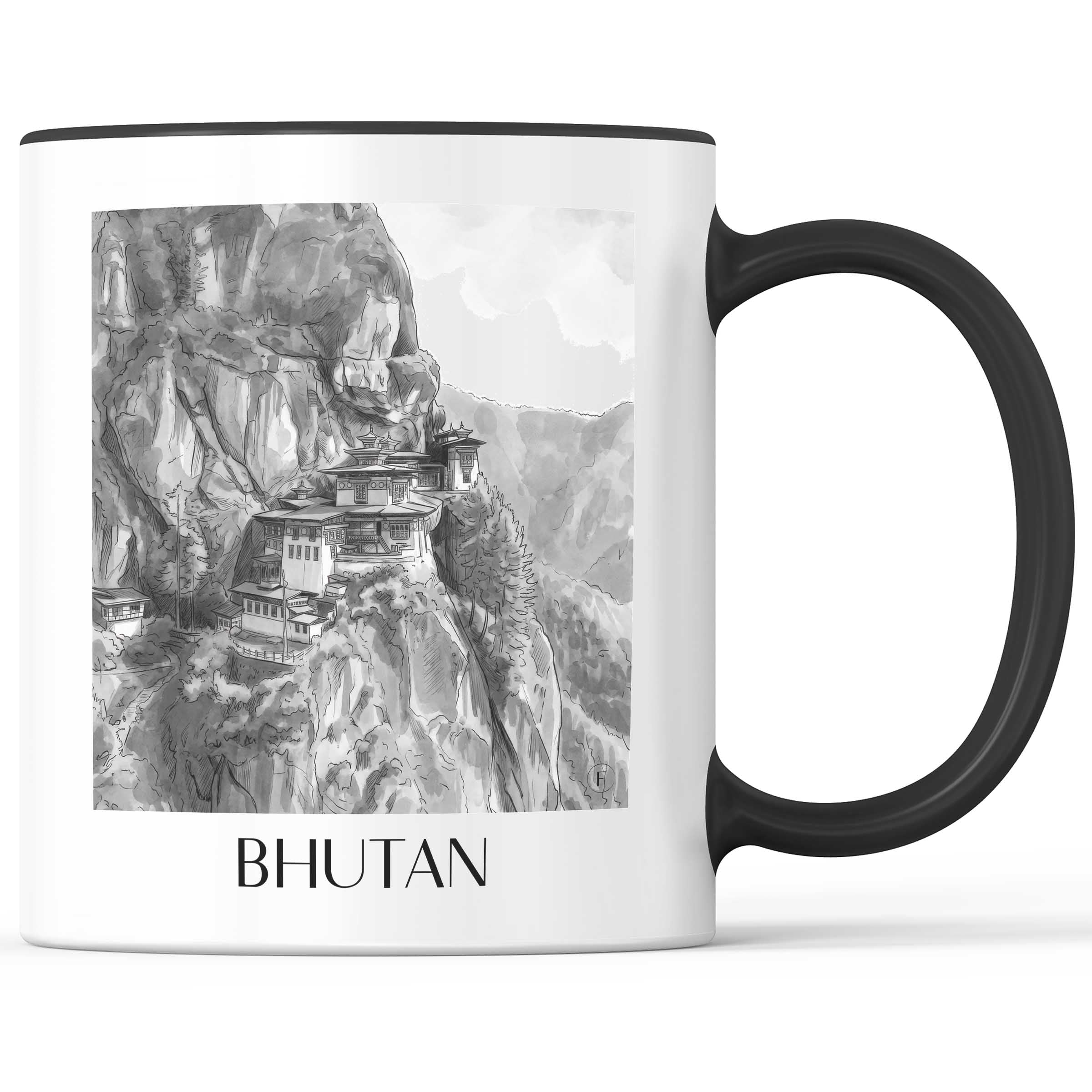 bhutan-bhutan-kaffeebecher-aquarell-schwarz-weiss
