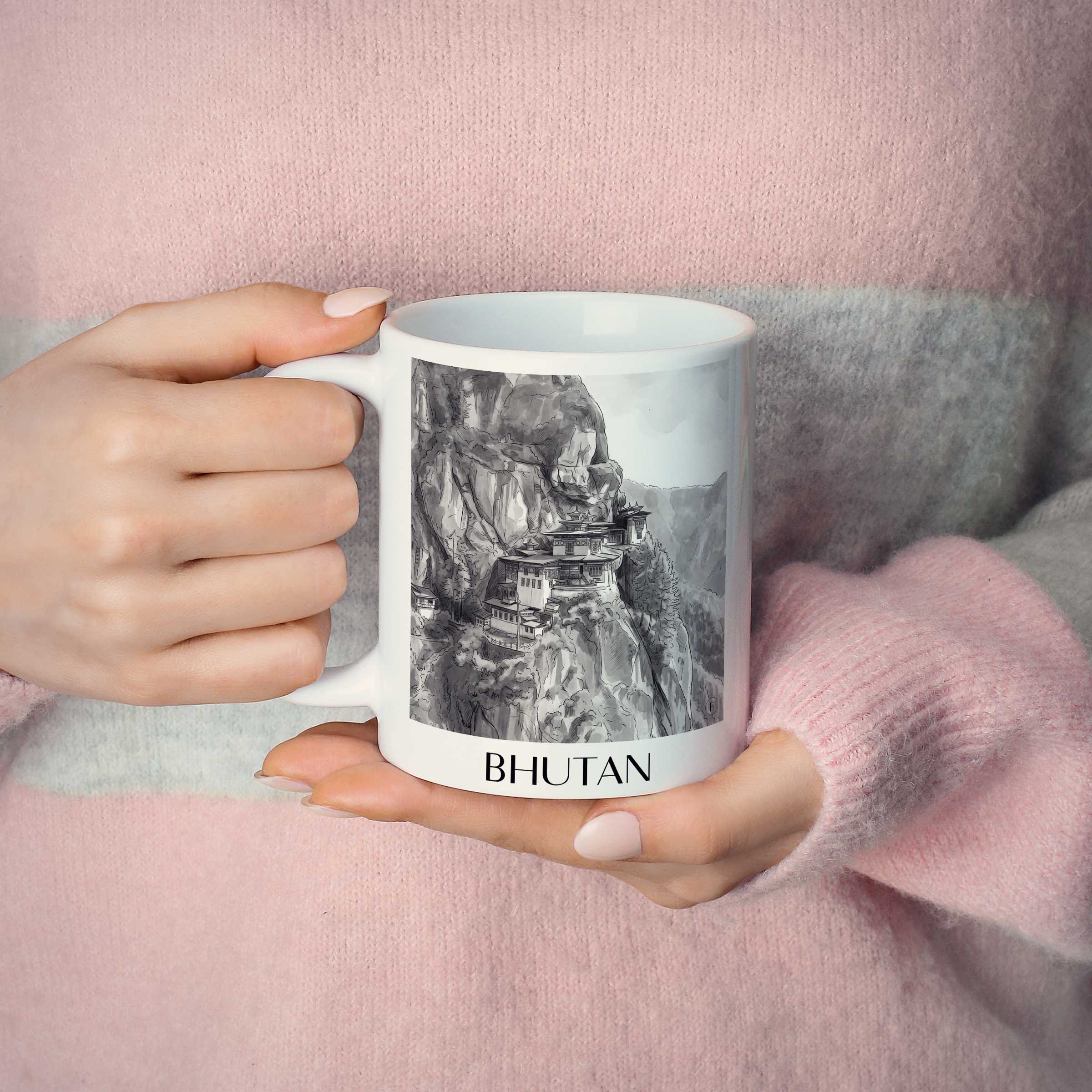 bhutan-bhutan-kaffeebecher-aquarell-schwarz-weiss