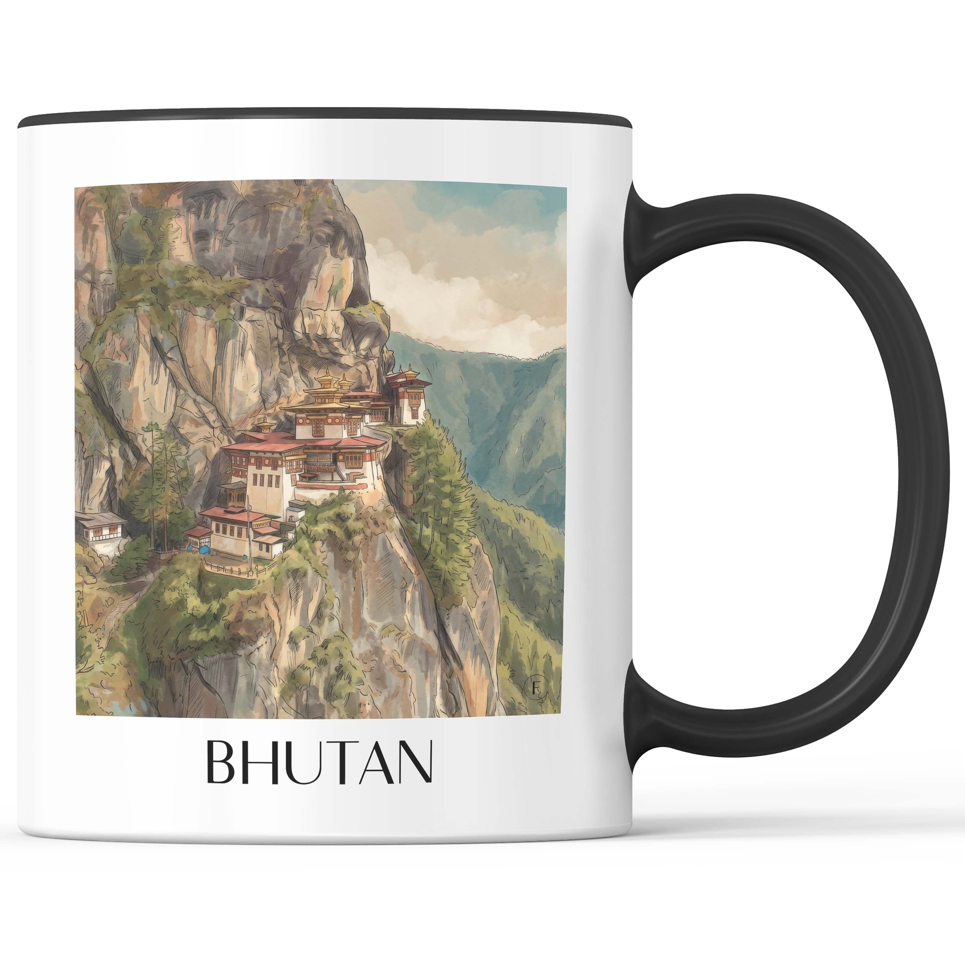 Bhutan - Bhutan Becher - Kaffeetasse im Aquarell Stil - favplace