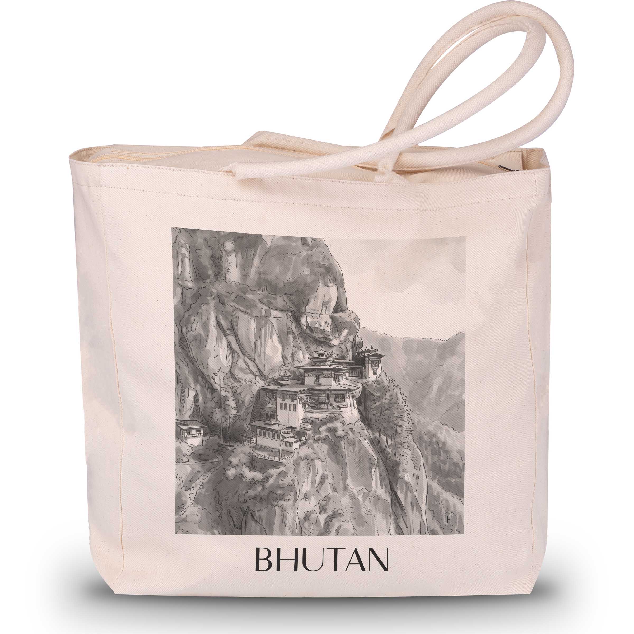 bhutan-bhutan-einkaufstasche-aquarell-schwarz-weiss