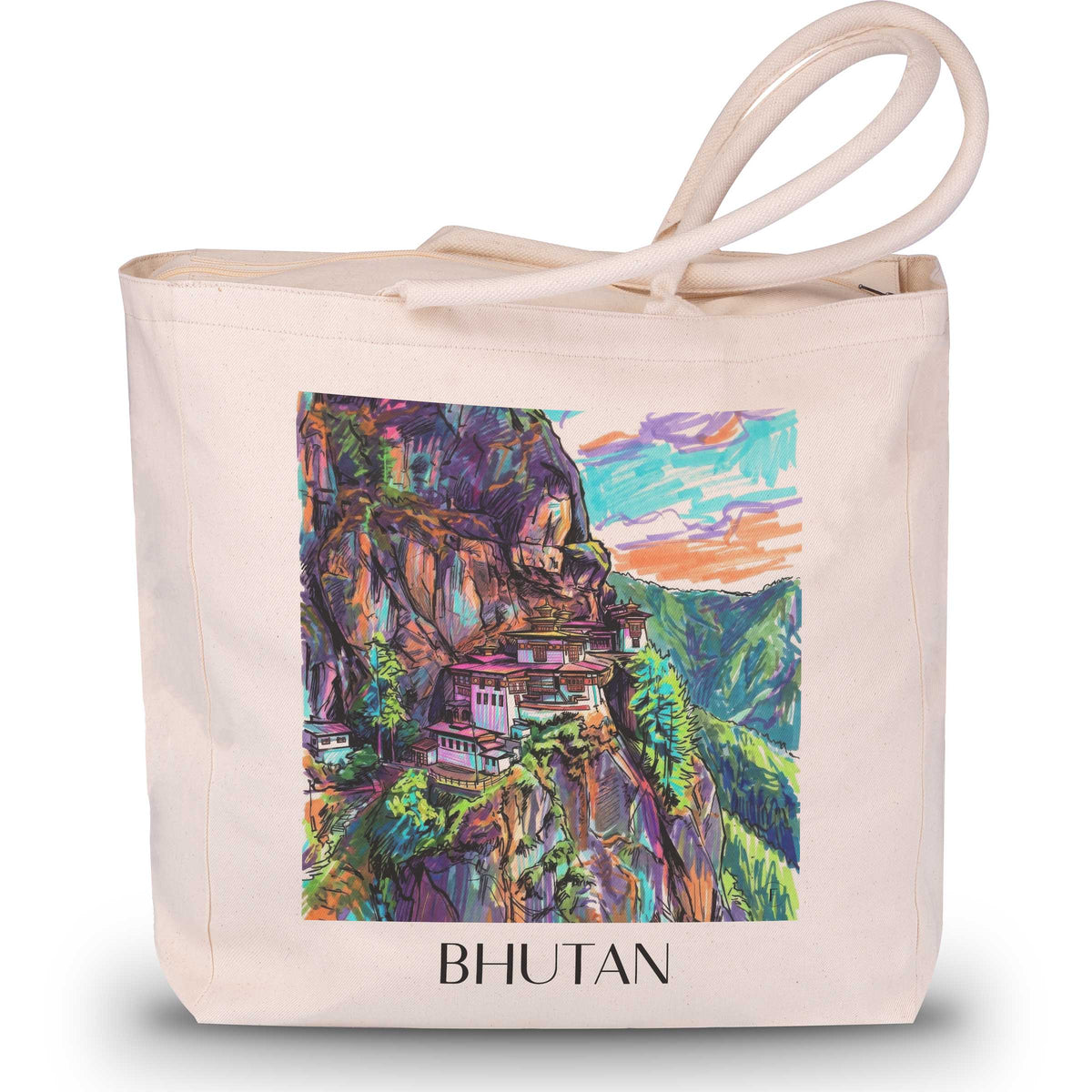 Bhutan - Bhutan Tote Bag - Einkaufstasche im Tag Graffiti Stil - favplace