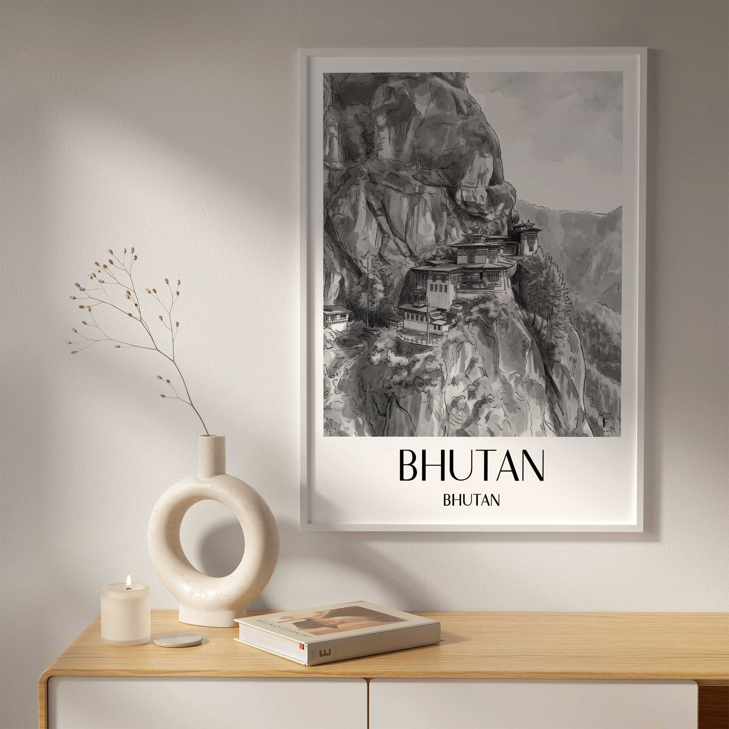 bhutan-bhutan-poster-aquarell-schwarz-weiss