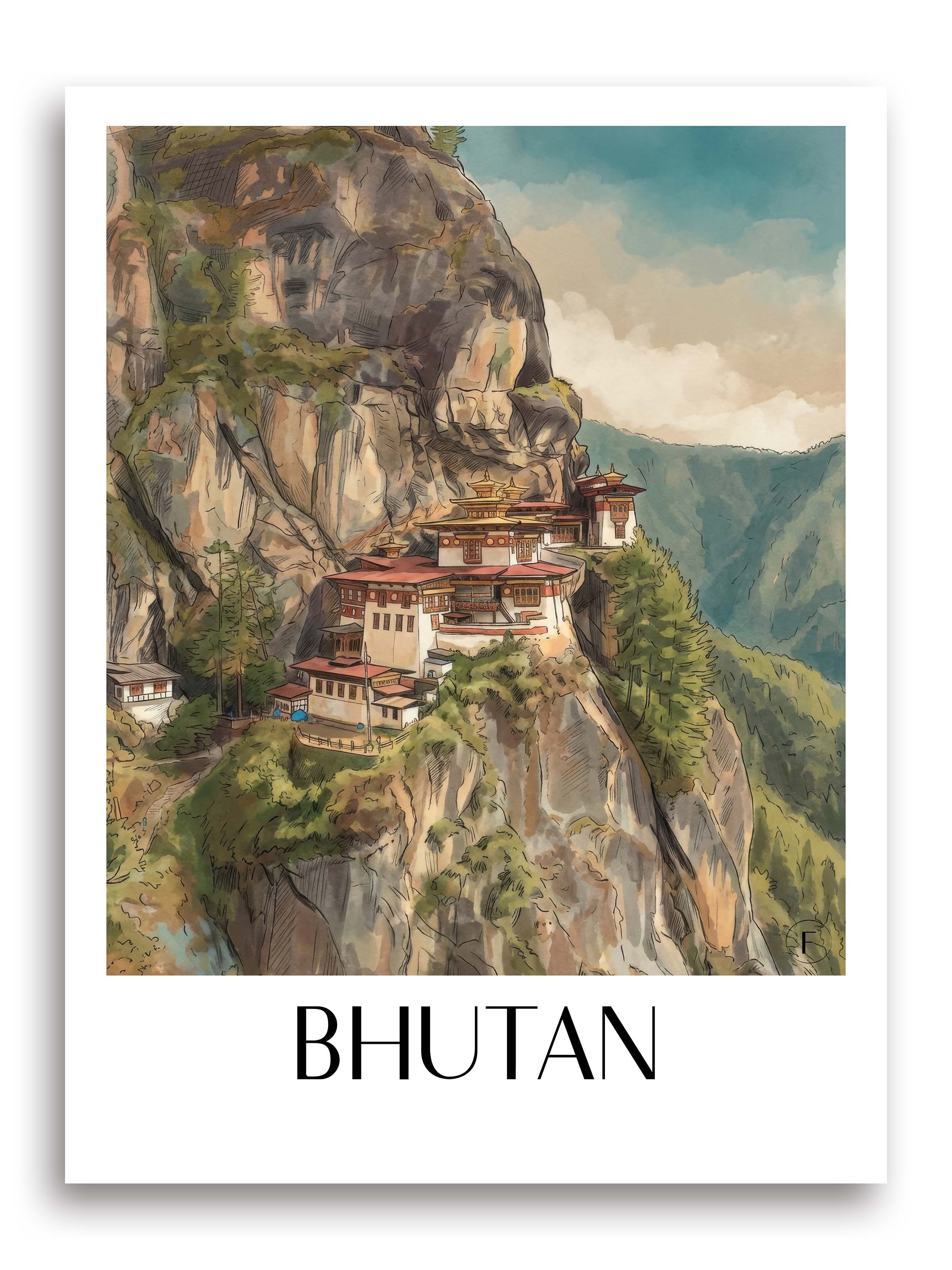 Bhutan Poster - Bhutan Kunstdruck - Aquarell von A4 bis A1 - favplace