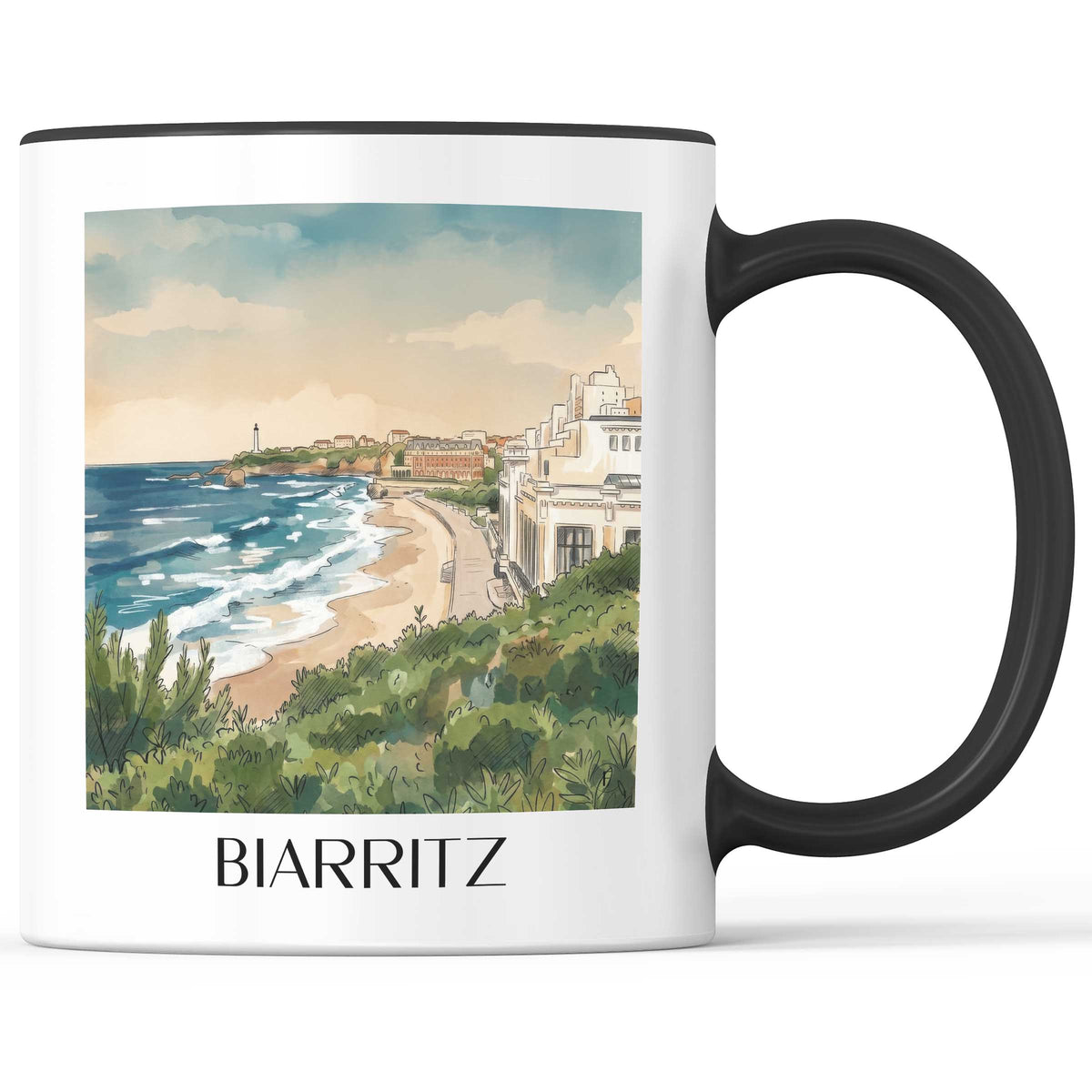 Biarritz Kaffeebecher - Pays Basque - Frankreich Becher - Kaffeetasse im Aquarell Stil - favplace
