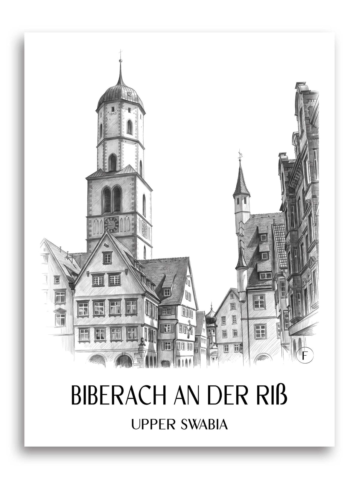 Biberach an der Riß Poster - Oberschwaben - Deutschland Kunstdruck - Zeichnung von A4 bis A1
