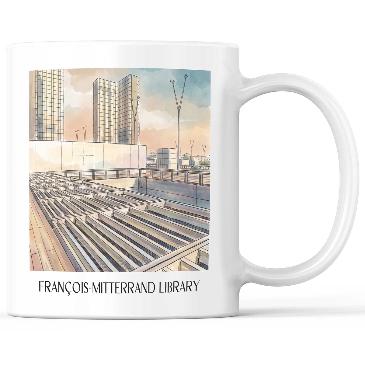Bibliothèque François-Mitterrand Kaffeebecher - Paris - Frankreich Becher - Kaffeetasse im Aquarell Stil - favplace