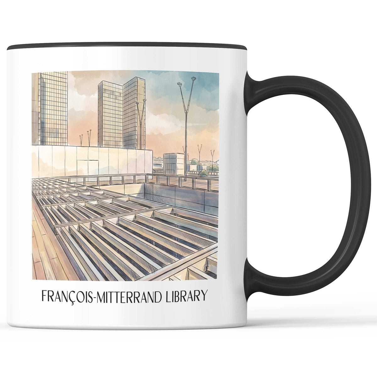 Bibliothèque François-Mitterrand Kaffeebecher - Paris - Frankreich Becher - Kaffeetasse im Aquarell Stil - favplace