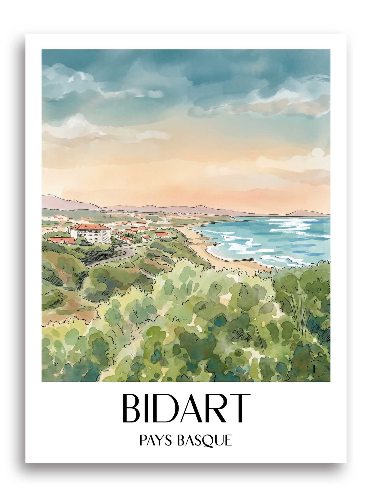 bidart-pays-basque-frankreich-poster-aquarell