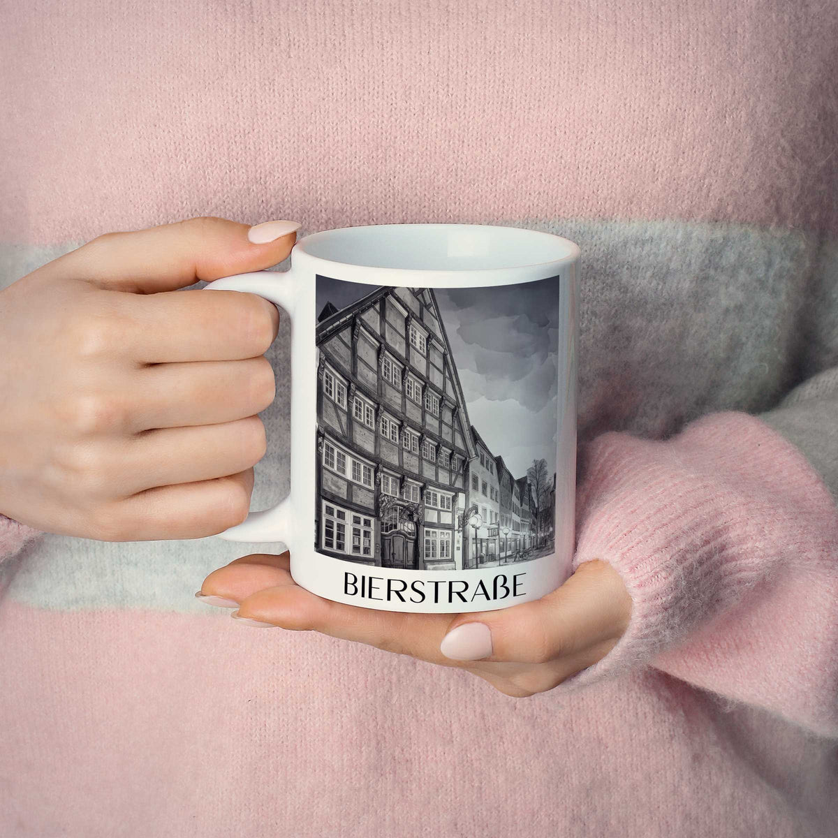 bierstraße-osnabrück-deutschland-kaffeebecher-aquarell-schwarz-weiss