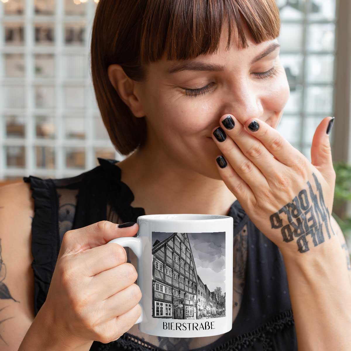 bierstraße-osnabrück-deutschland-kaffeebecher-aquarell-schwarz-weiss