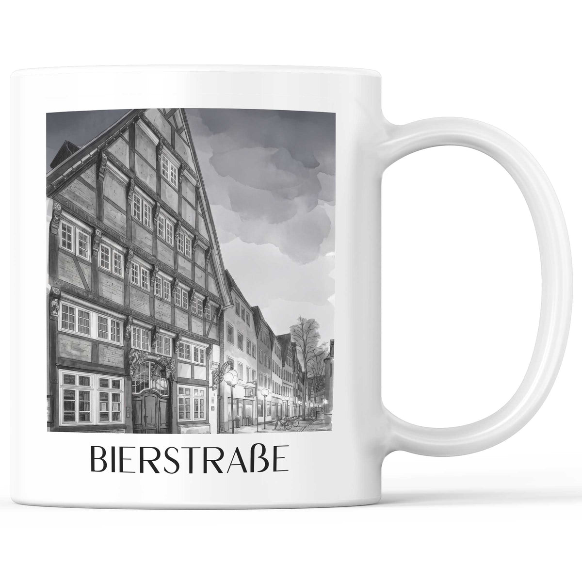 bierstraße-osnabrück-deutschland-kaffeebecher-aquarell-schwarz-weiss