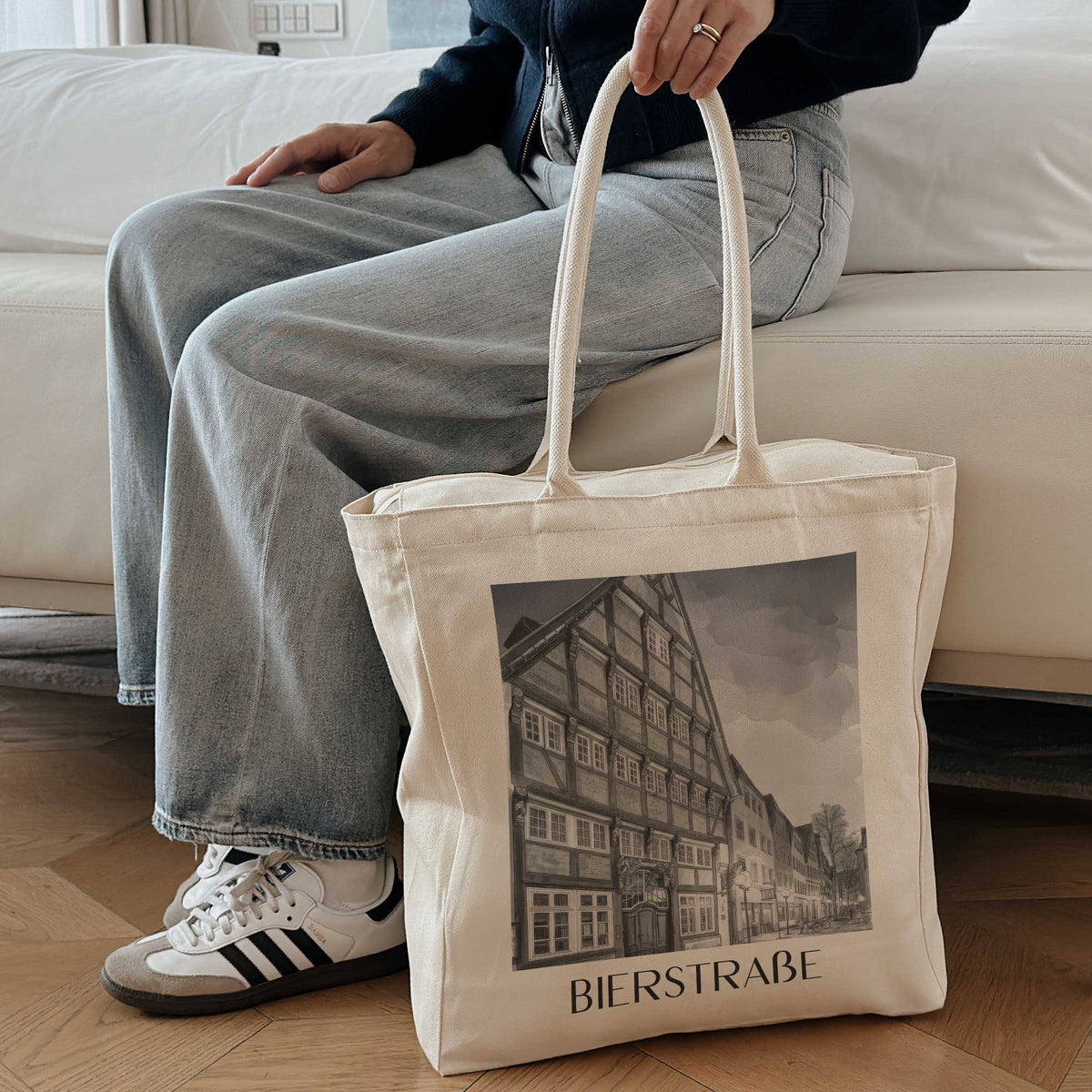 bierstraße-osnabrück-deutschland-einkaufstasche-aquarell-schwarz-weiss