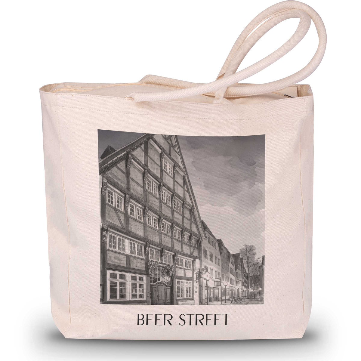 Bierstraße Shopping Tasche - Osnabrück - Deutschland Tote Bag - Einkaufstasche im Aquarell Schwarz-Weiß Stil - favplace