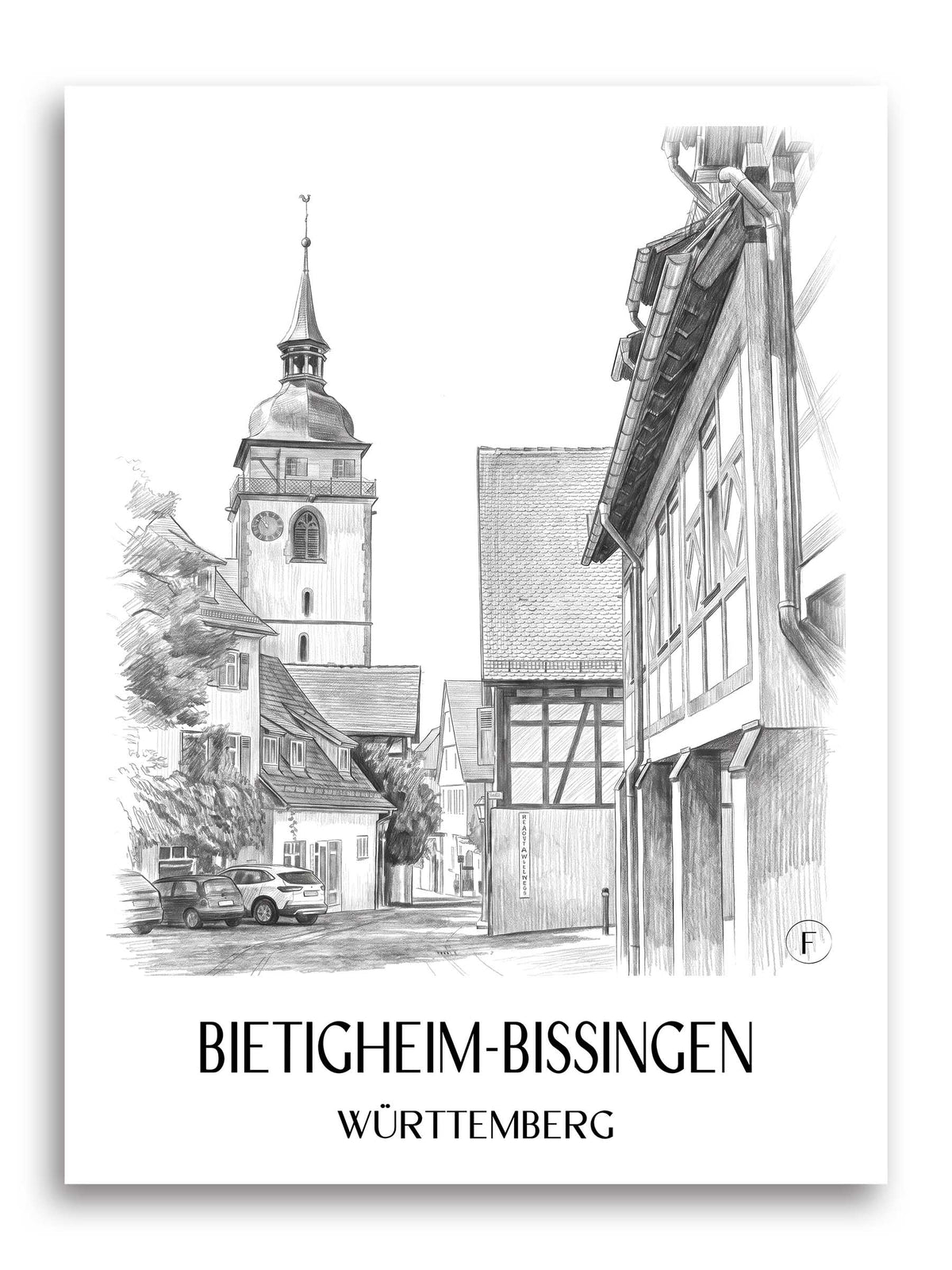 Bietigheim-Bissingen Poster - Württemberg - Deutschland Kunstdruck - Zeichnung von A4 bis A1