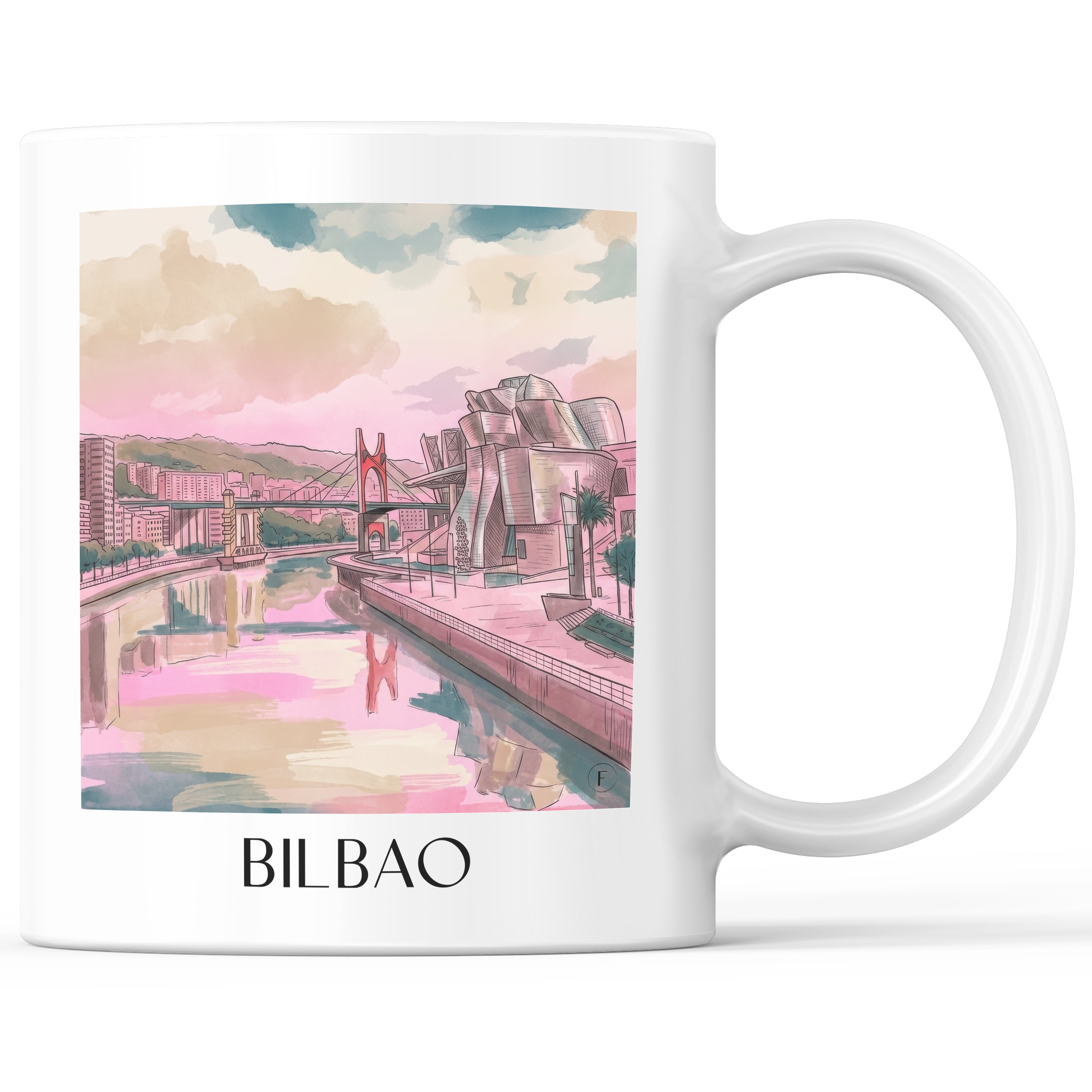 Bilbao Kaffeebecher - Spanien - Spanien Becher - Kaffeetasse im Aquarell Pink Stil - favplace