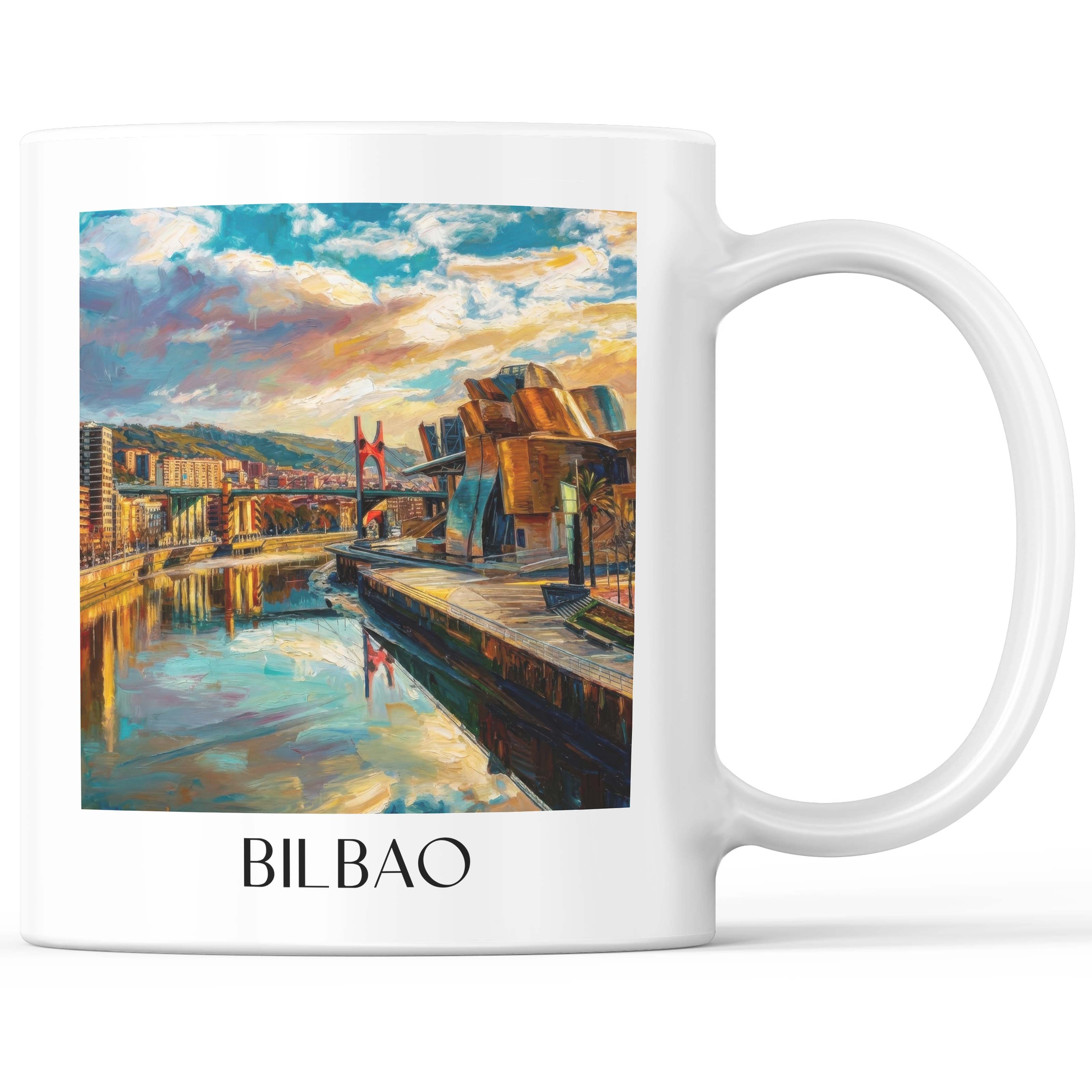 Bilbao Kaffeebecher - Spanien - Spanien Becher - Kaffeetasse im Ölgemälde Stil - favplace