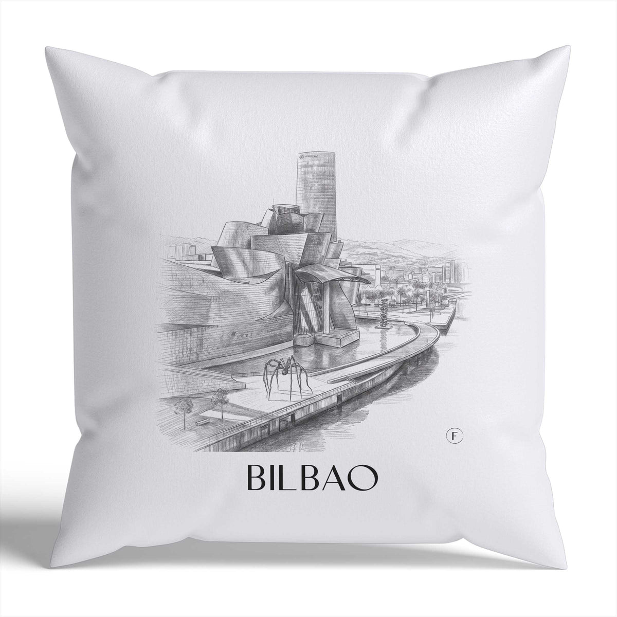 Bilbao Kissenhülle - Zierkissen Bezug - Spanien - Spanien Kissen bzw. Kissenbezug im Zeichnung Stil - favplace
