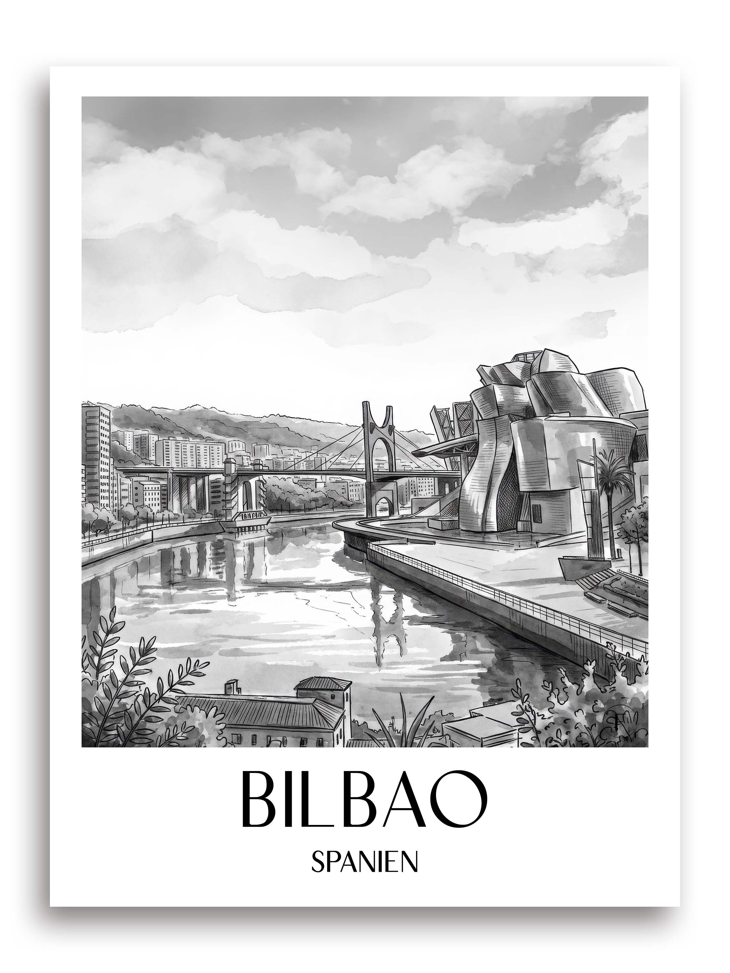 bilbao-spanien-spanien-poster-aquarell-schwarz-weiss