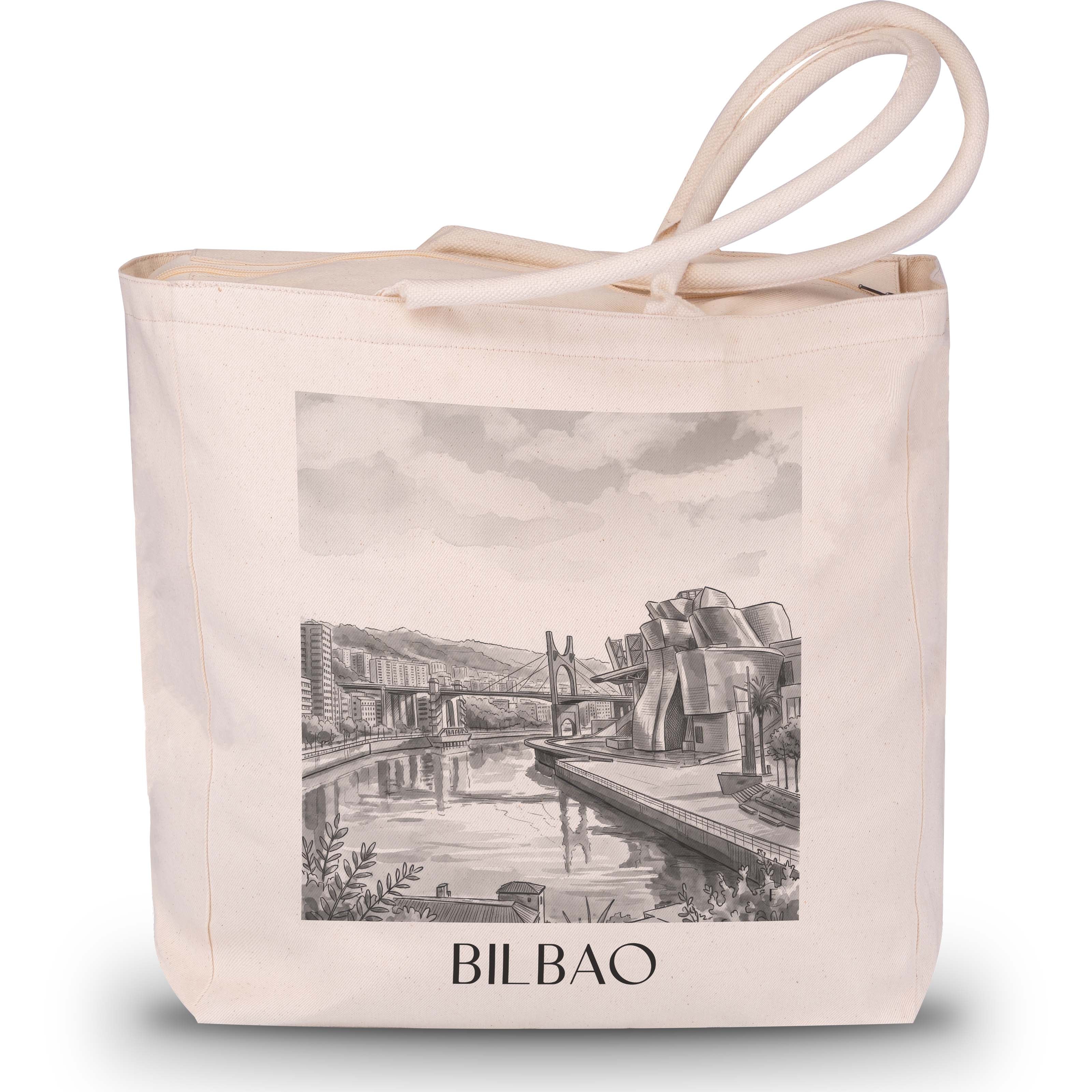 Bilbao Shopping Tasche - Spanien - Spanien Tote Bag - Einkaufstasche im Aquarell Schwarz-Weiß Stil - favplace
