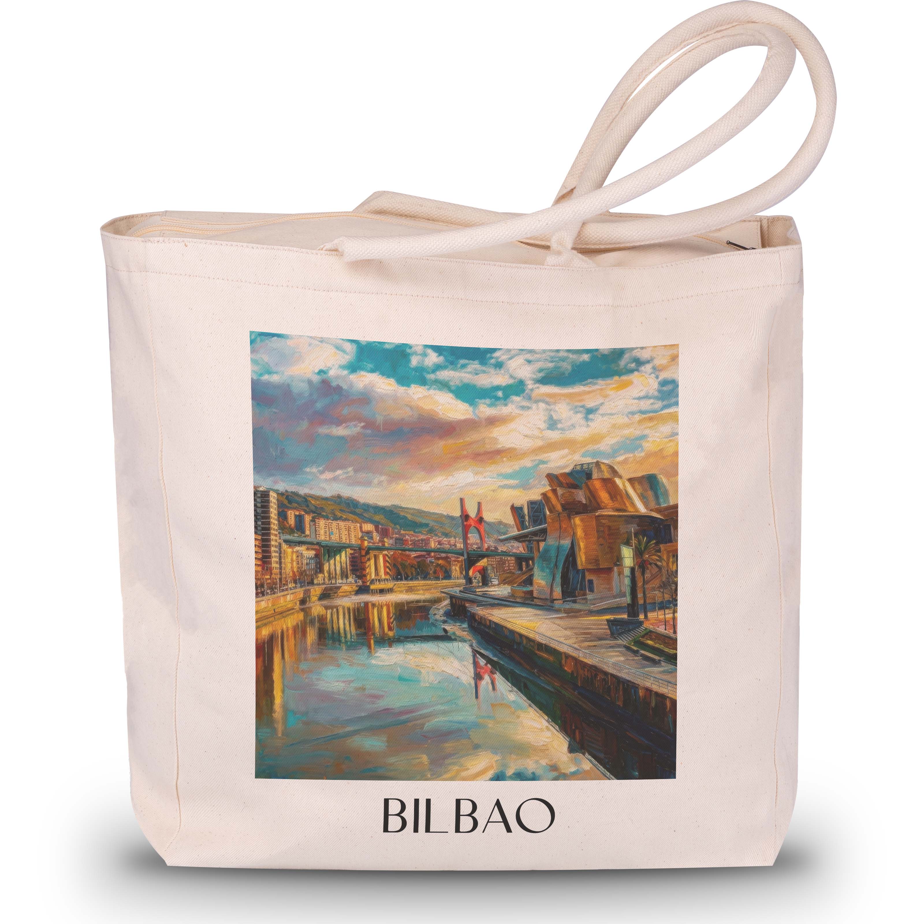 Bilbao Shopping Tasche - Spanien - Spanien Tote Bag - Einkaufstasche im Ölgemälde Stil - favplace