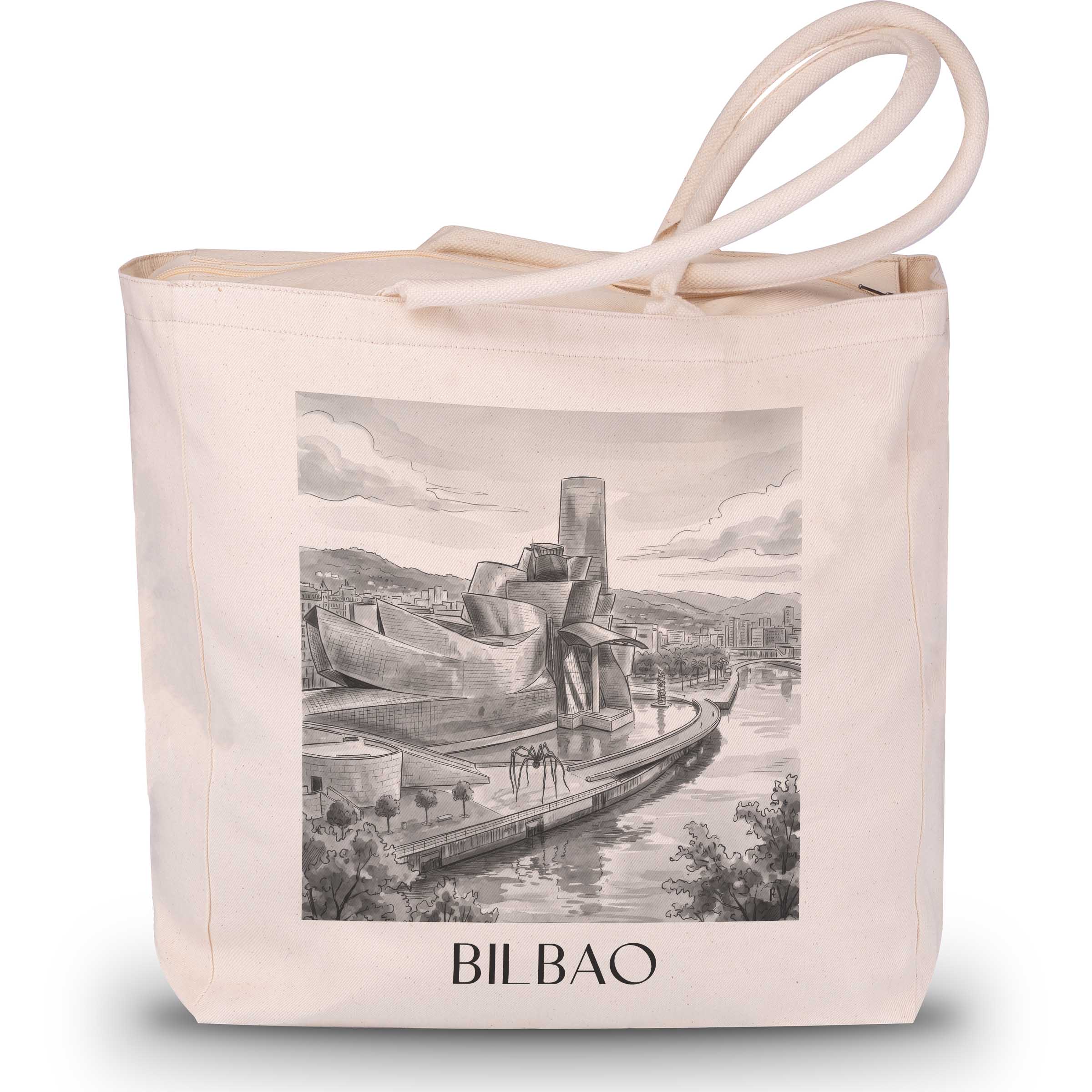 bilbao-spanien-einkaufstasche-aquarell-schwarz-weiss