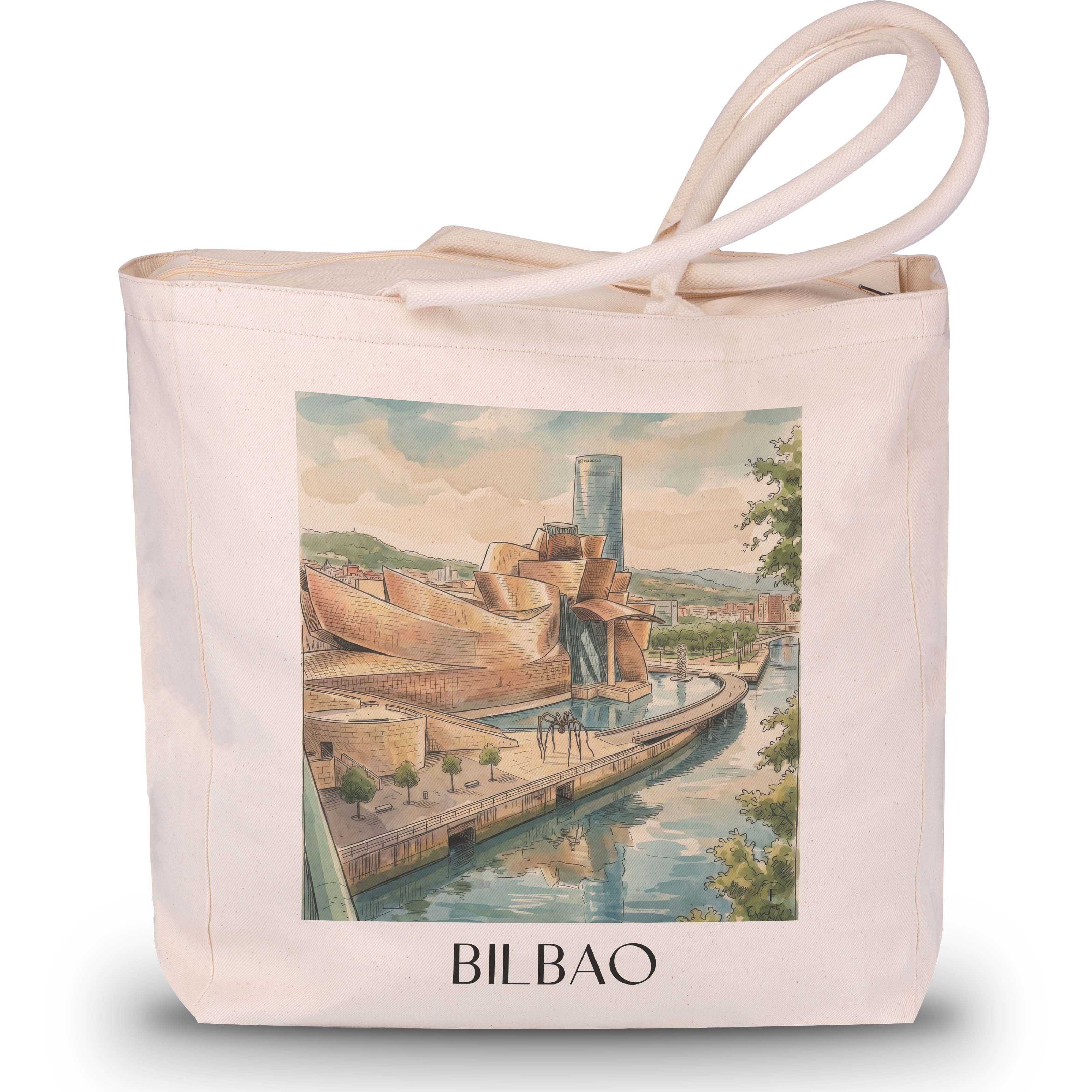 Bilbao - Spanien Tote Bag - Einkaufstasche im Aquarell Stil - favplace