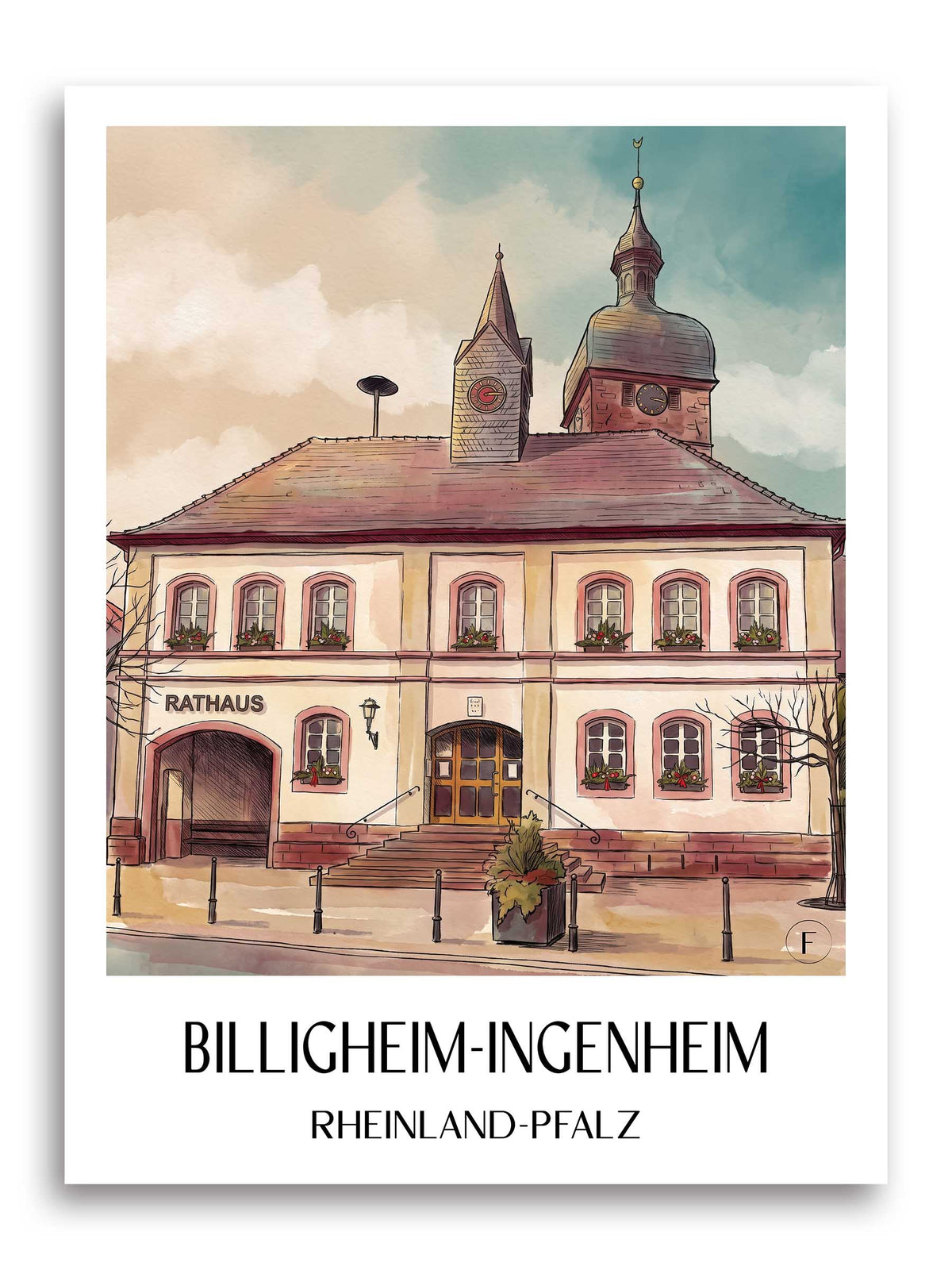 Billigheim-Ingenheim Poster - Rheinland-Pfalz - Deutschland Kunstdruck - Aquarell von A4 bis A1 - favplace