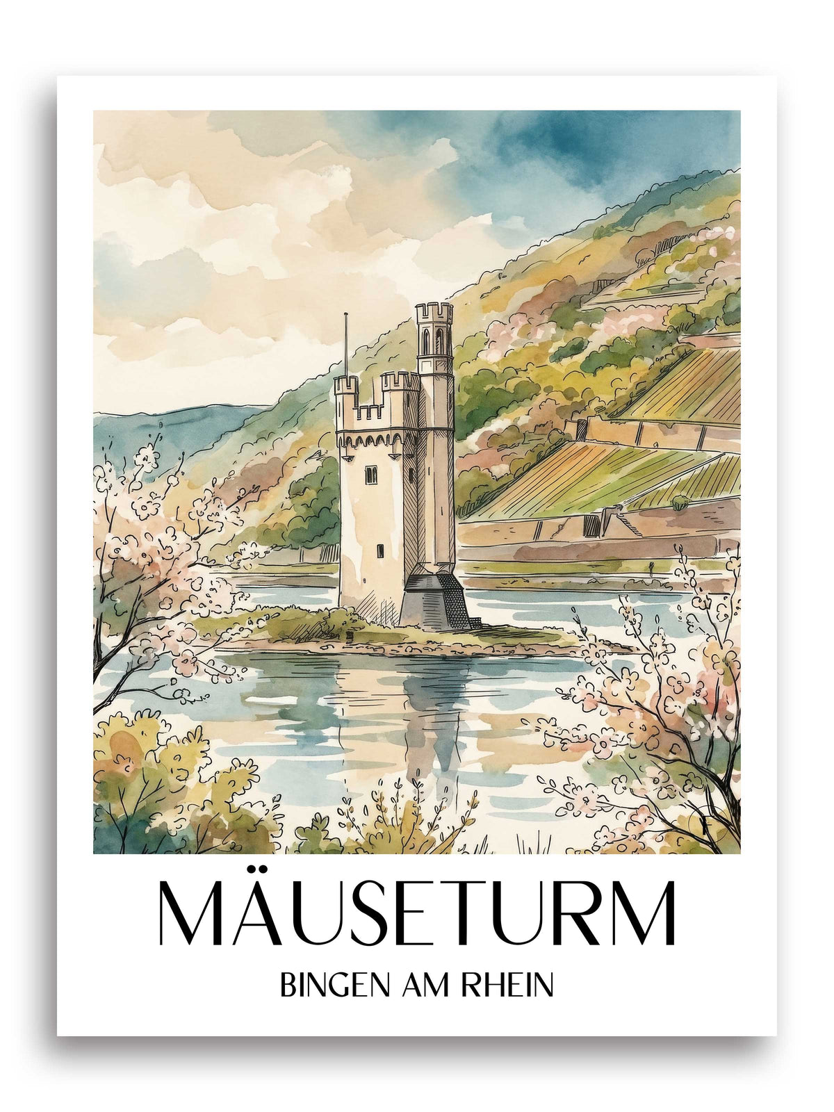 Bingen am Rhein Poster - Bingen am Rhein - Deutschland Kunstdruck - Aquarell von A4 bis A1 - favplace