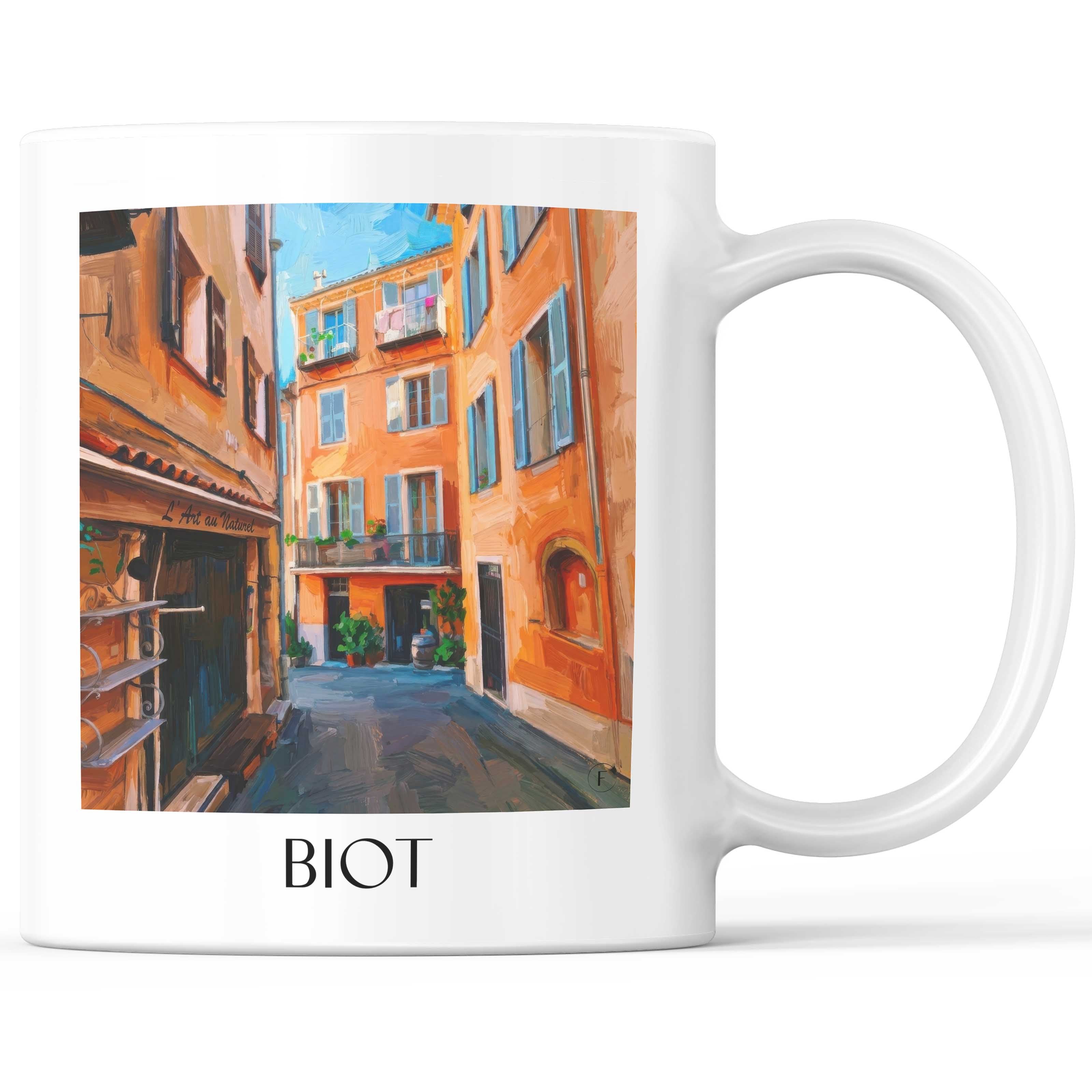 Biot Kaffeebecher - Côte d´Azur - Frankreich Becher - Kaffeetasse im Ölgemälde Stil - favplace