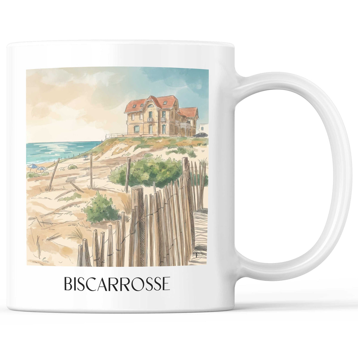Biscarrosse Kaffeebecher - Côte Landaise - Frankreich Becher - Kaffeetasse im Aquarell Stil - favplace