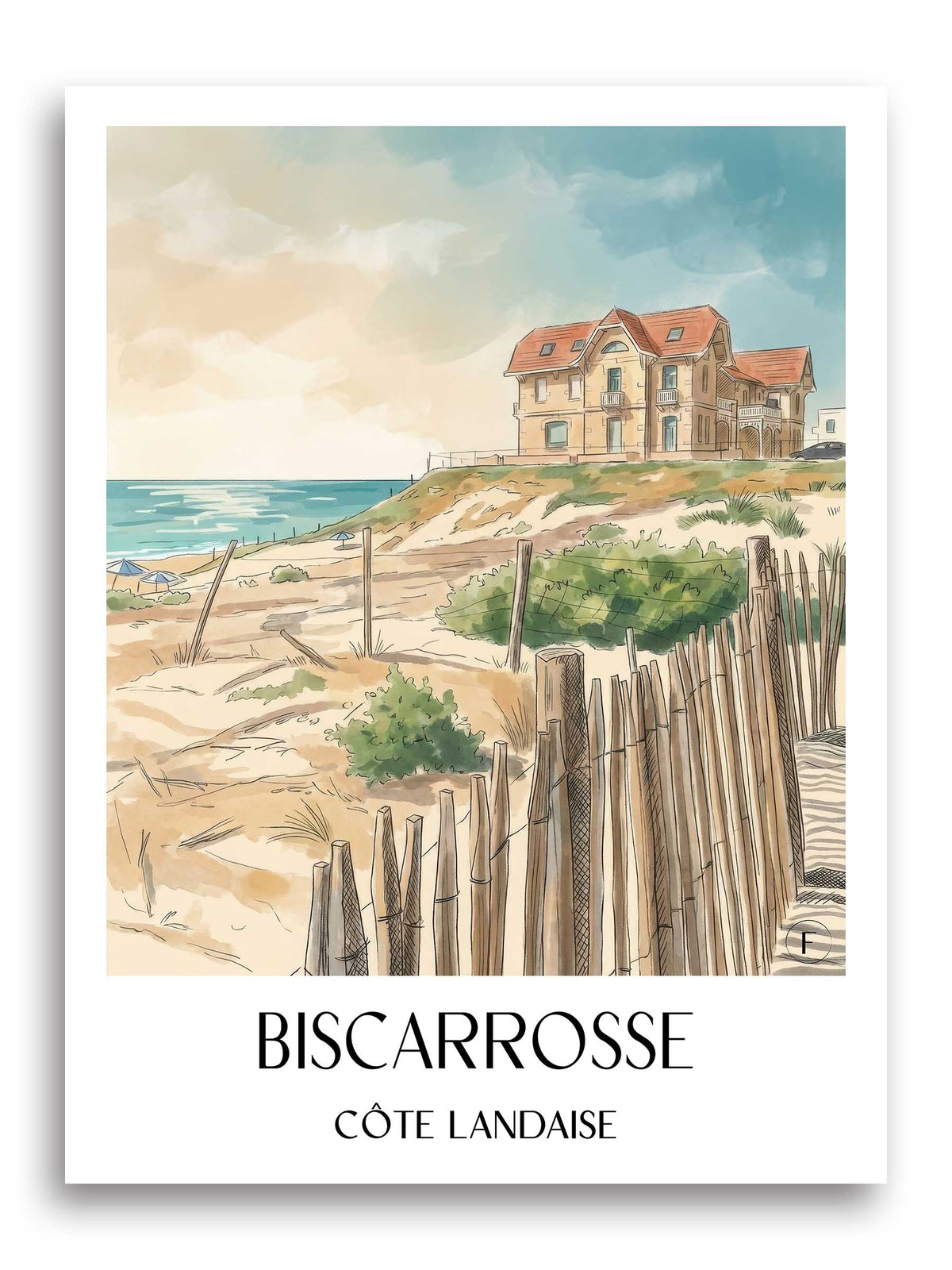 biscarrosse-côte-landaise-frankreich-poster-aquarell