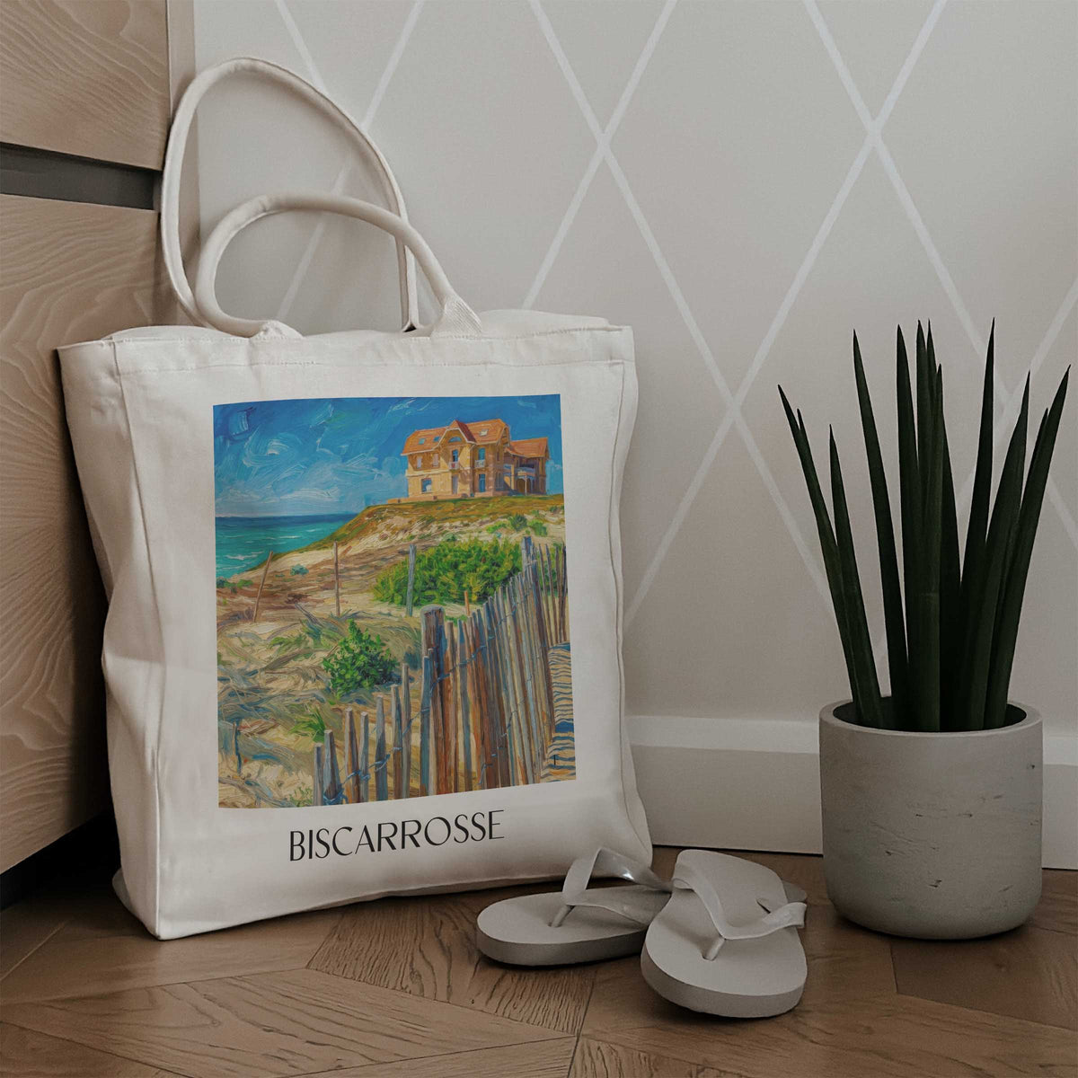 biscarrosse-côte-landaise-frankreich-einkaufstasche-oil-painting-oelgemaelde