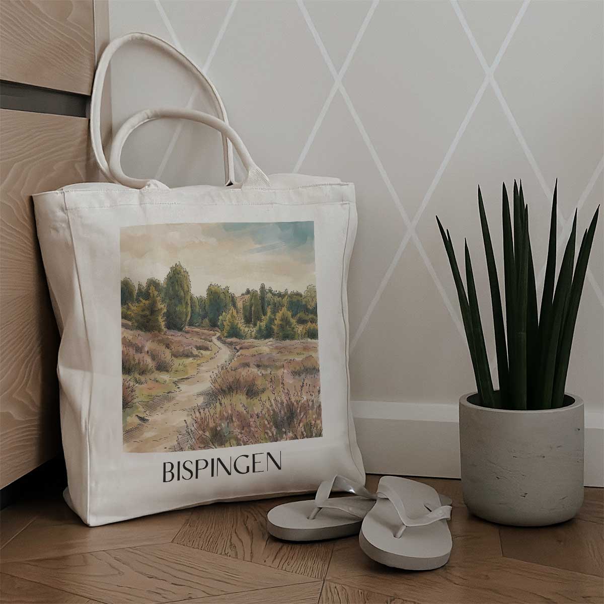 bispingen-lüneburger-heide-deutschland-einkaufstasche-aquarell