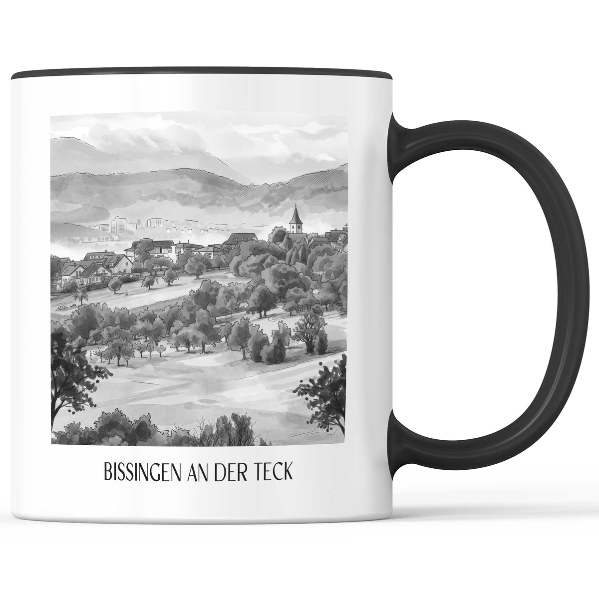 Bissingen an der Teck - Deutschland Becher - Kaffeetasse im Aquarell Schwarz-Weiß Stil - favplace