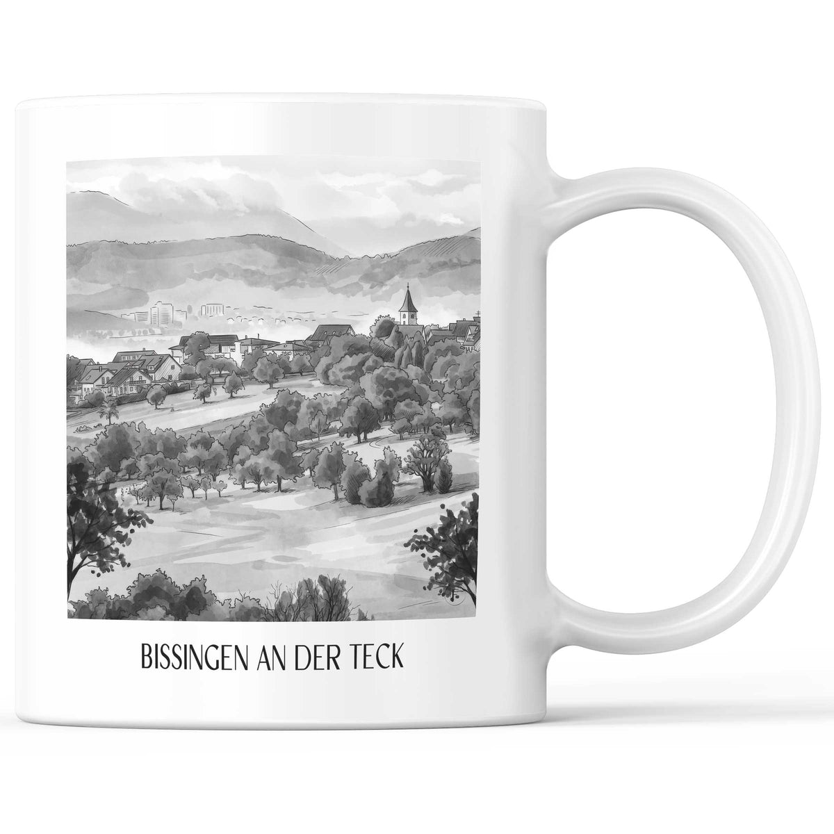 Bissingen an der Teck - Deutschland Becher - Kaffeetasse im Aquarell Schwarz-Weiß Stil - favplace