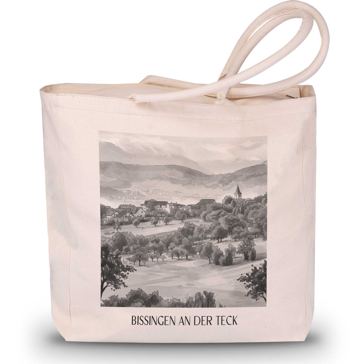Bissingen an der Teck - Deutschland Tote Bag - Einkaufstasche im Aquarell Schwarz-Weiß Stil - favplace