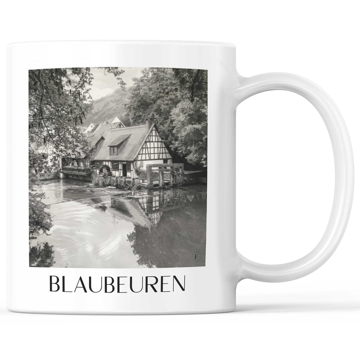 Blaubeuren - Deutschland Becher - Kaffeetasse im Aquarell Schwarz-Weiß Stil - favplace