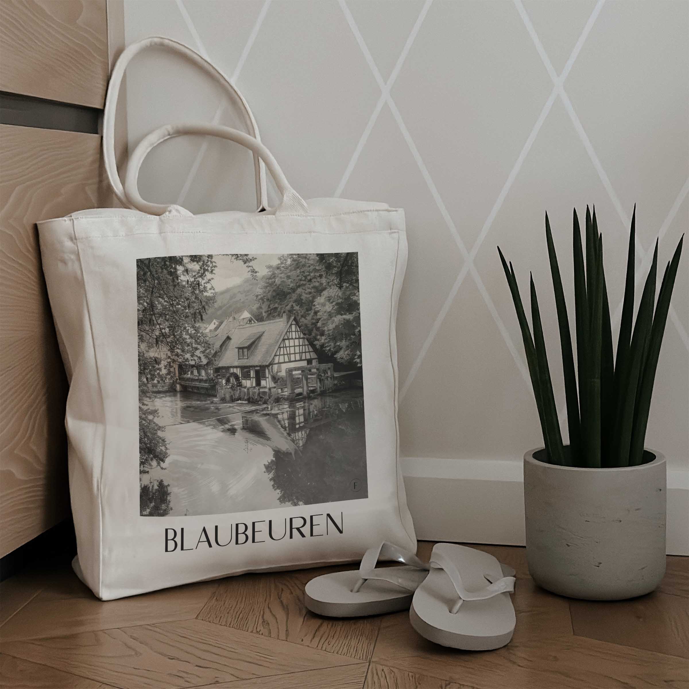 blaubeuren-deutschland-einkaufstasche-aquarell-schwarz-weiss