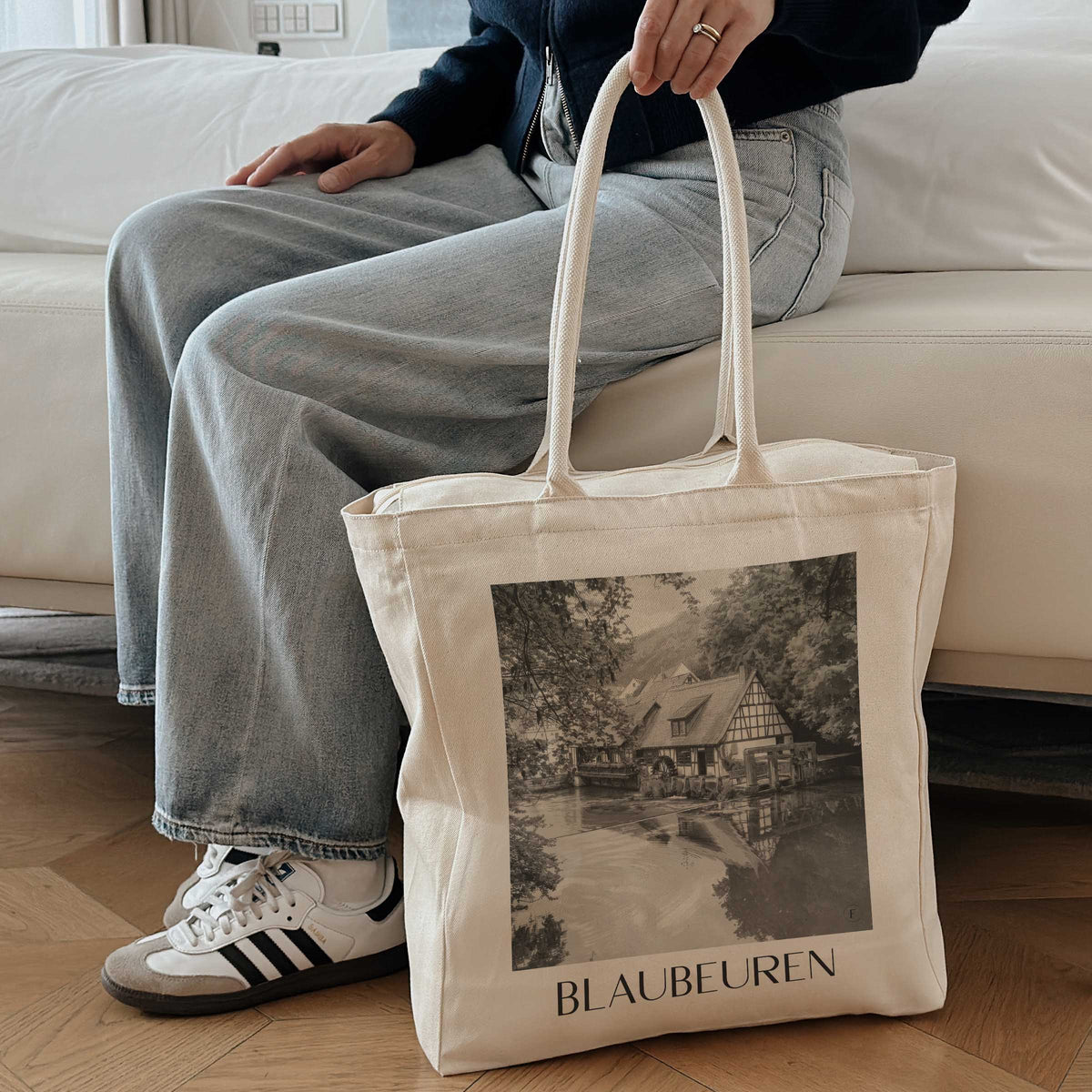 blaubeuren-deutschland-einkaufstasche-aquarell-schwarz-weiss