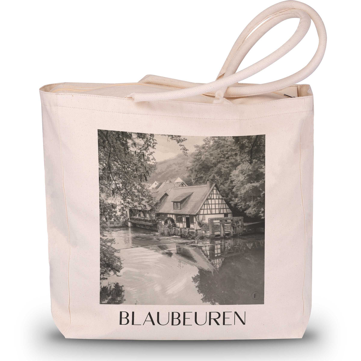 Blaubeuren - Deutschland Tote Bag - Einkaufstasche im Aquarell Schwarz-Weiß Stil - favplace