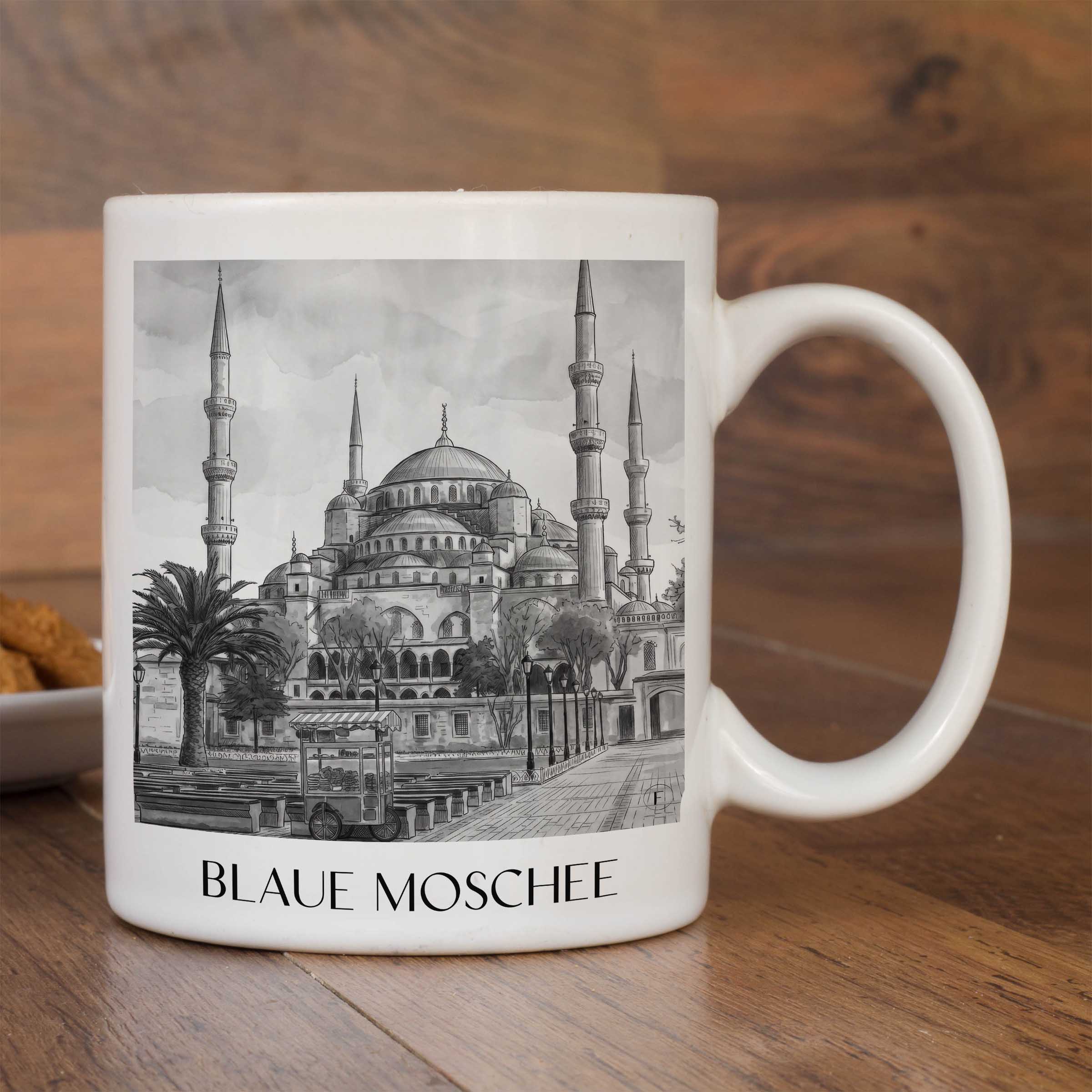 blaue-moschee-türkei-kaffeebecher-aquarell-schwarz-weiss