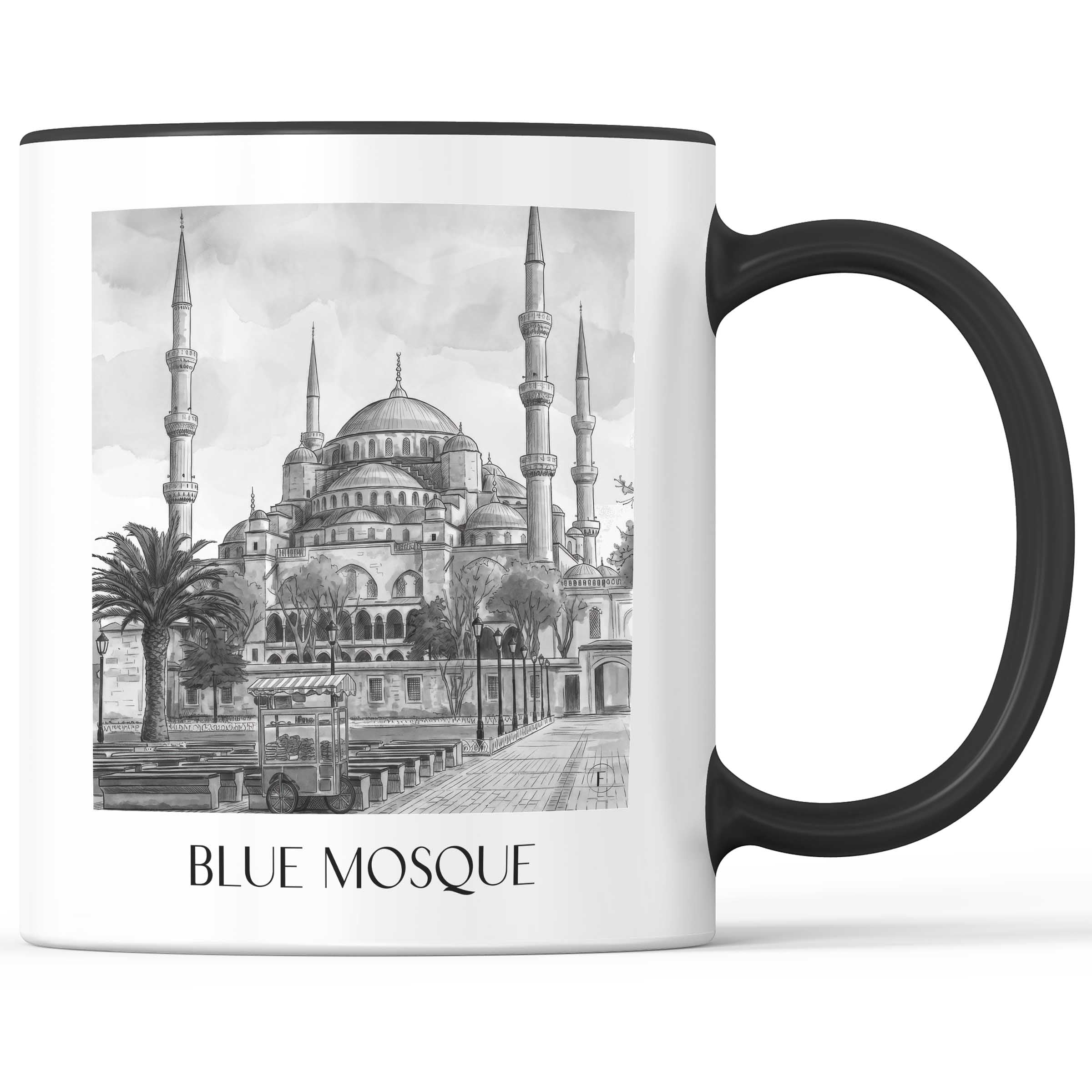 Blaue Moschee - Türkei Becher - Kaffeetasse im Aquarell Schwarz-Weiß Stil - favplace