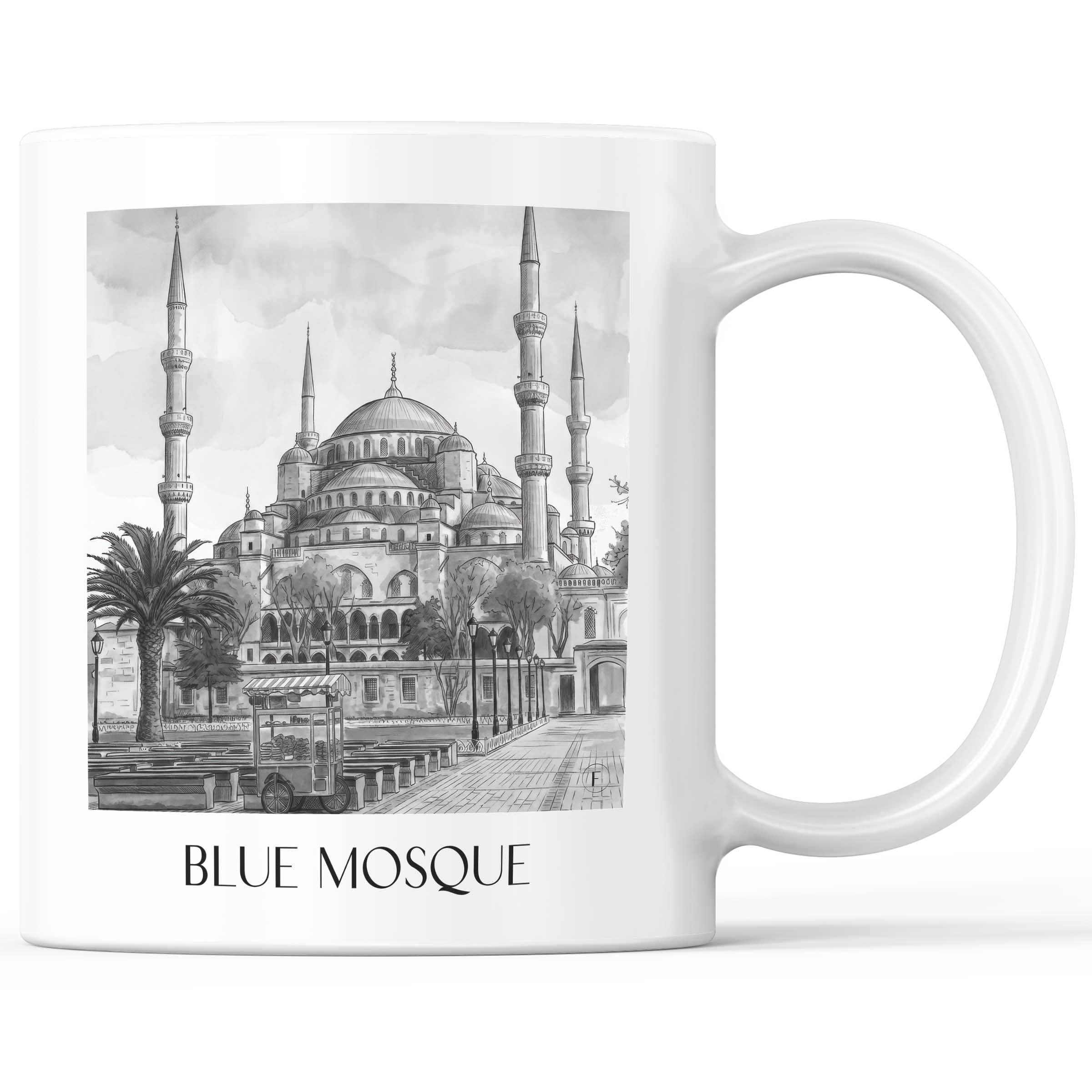 Blaue Moschee - Türkei Becher - Kaffeetasse im Aquarell Schwarz-Weiß Stil - favplace