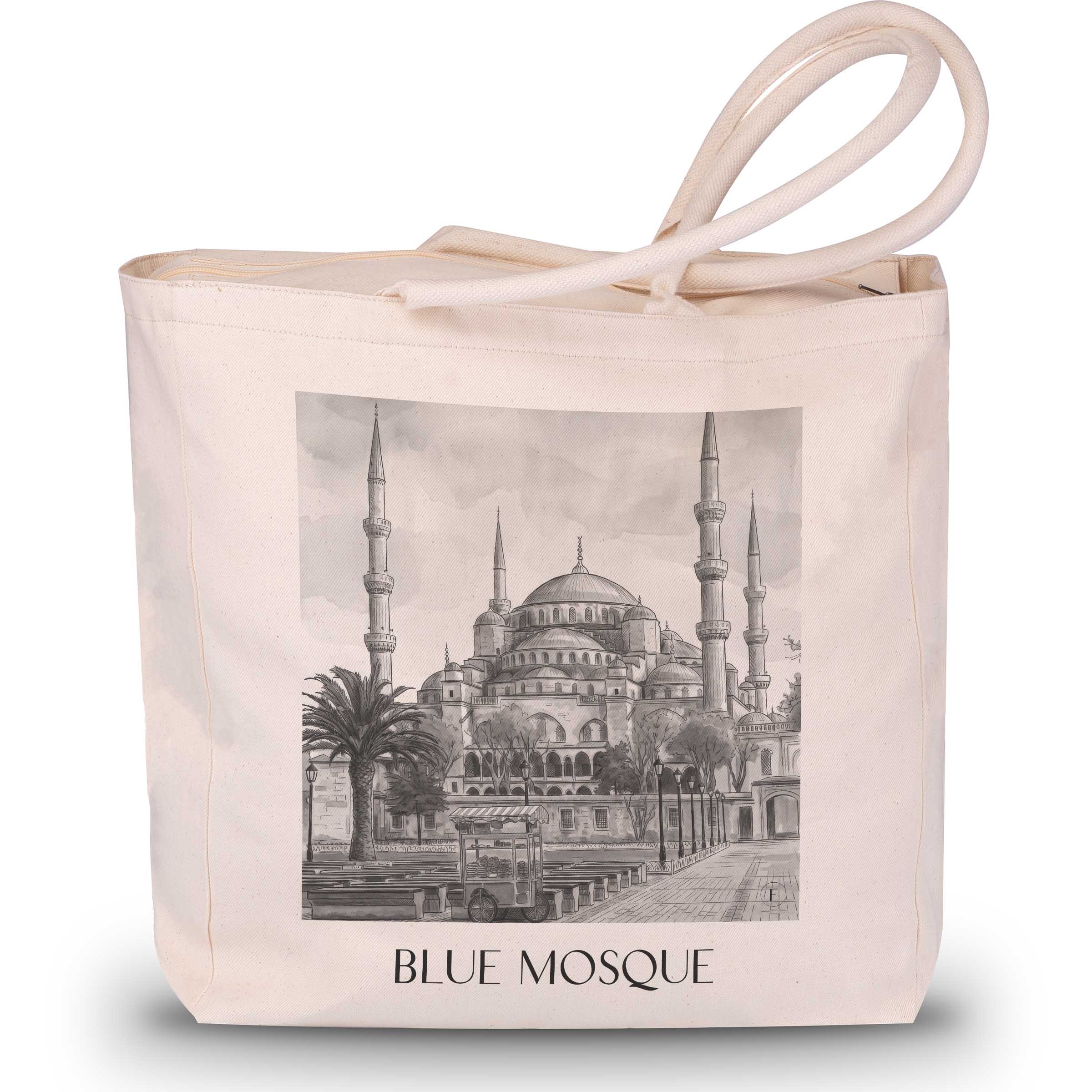 Blaue Moschee - Türkei Tote Bag - Einkaufstasche im Aquarell Schwarz-Weiß Stil - favplace