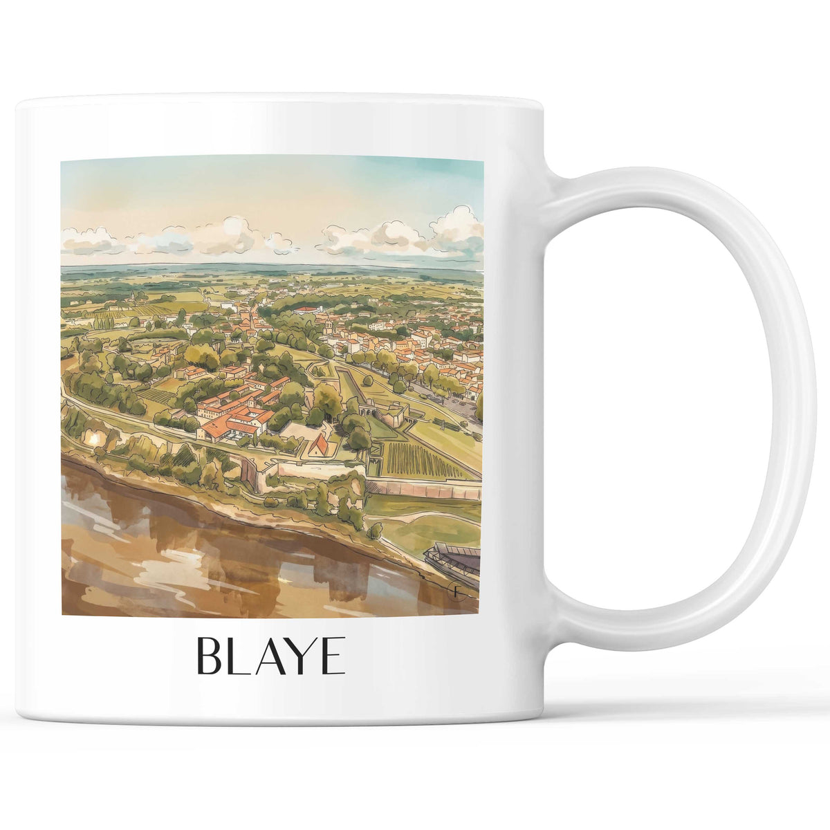 Blaye Kaffeebecher - Estuaire de la Gironde - Frankreich Becher - Kaffeetasse im Aquarell Stil - favplace