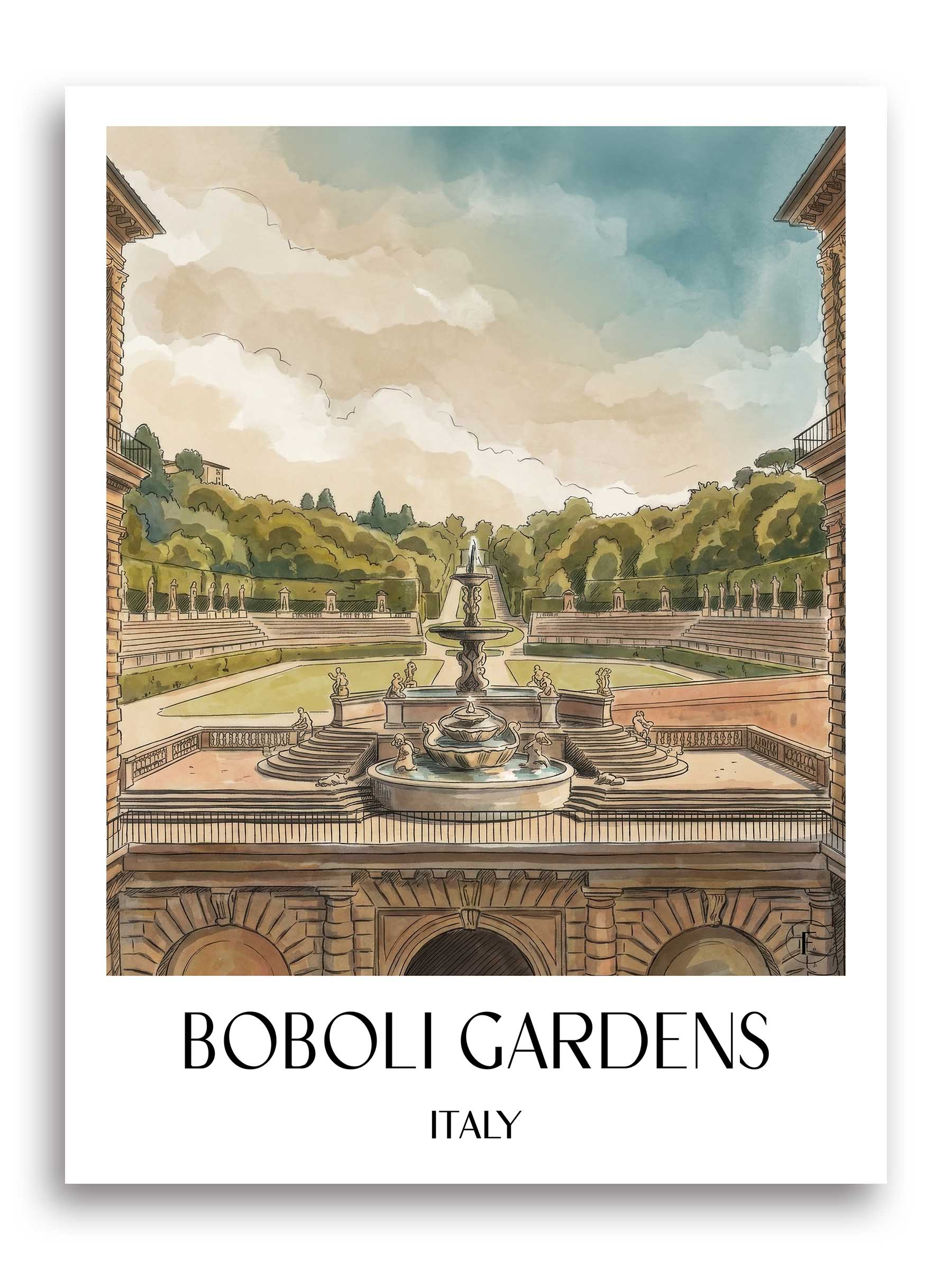Boboli-Garten Poster - Florenz - Italien Kunstdruck - Aquarell von A4 bis A1 - favplace